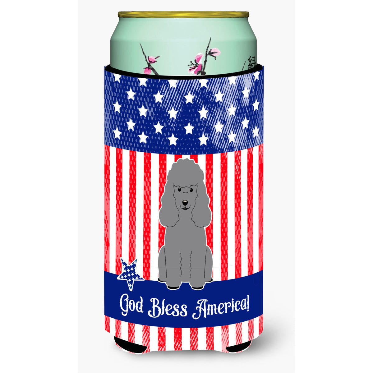 Caroline'S Treasures Bb3063Tbc Patriotic Usa Poodle Silver Tall Boy Hugger Cold-Beverage-Koozies, Multicolor