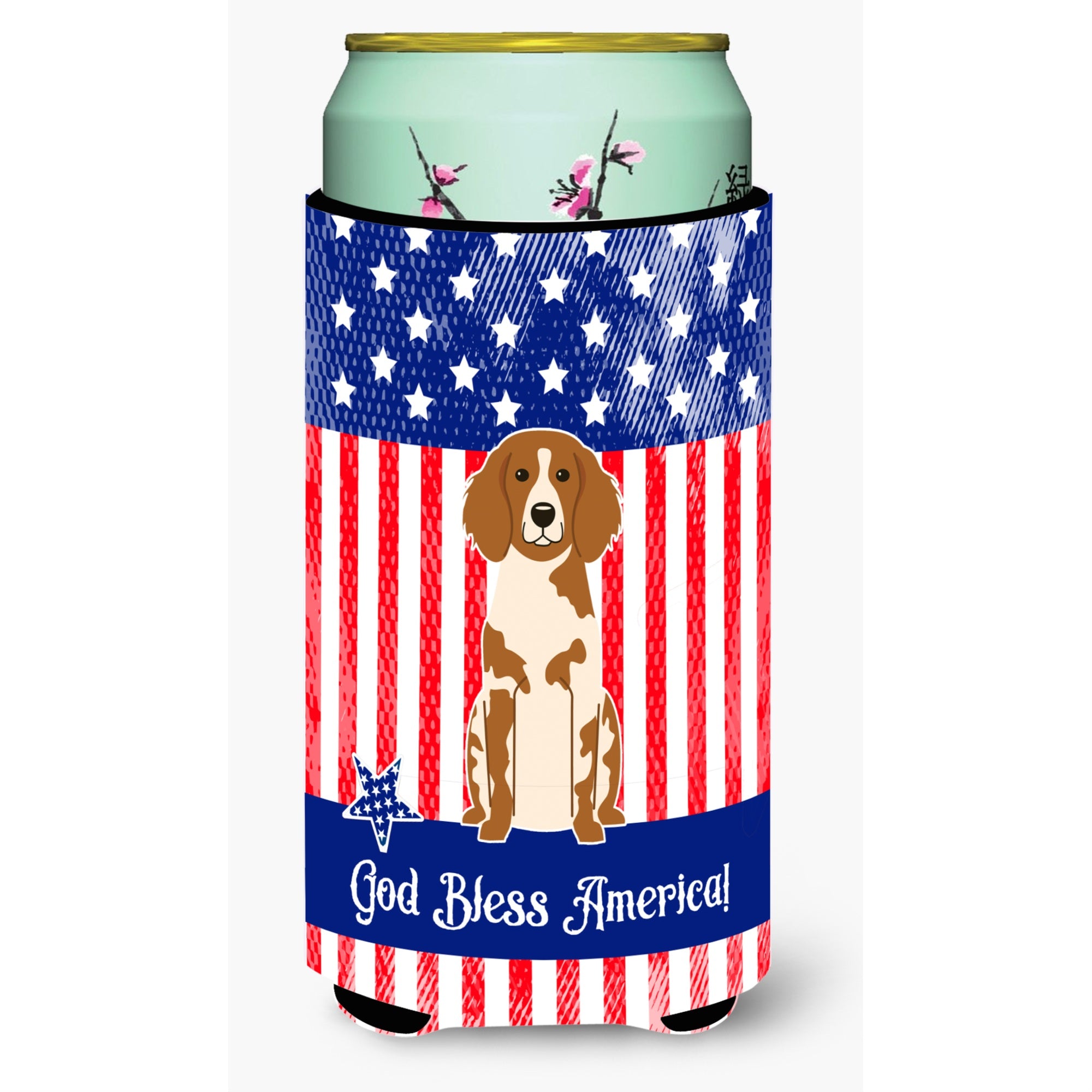 Caroline'S Treasures Bb3067Tbc Patriotic Usa Brittany Spaniel Tall Boy Hugger Cold-Beverage-Koozies, Multicolor
