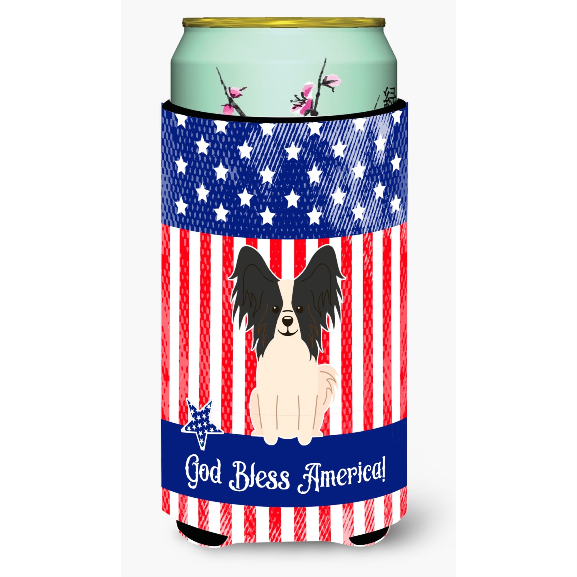 Caroline'S Treasures Bb3071Tbc Patriotic Usa Papillon Black White Tall Boy Hugger Cold-Beverage-Koozies, Multicolor