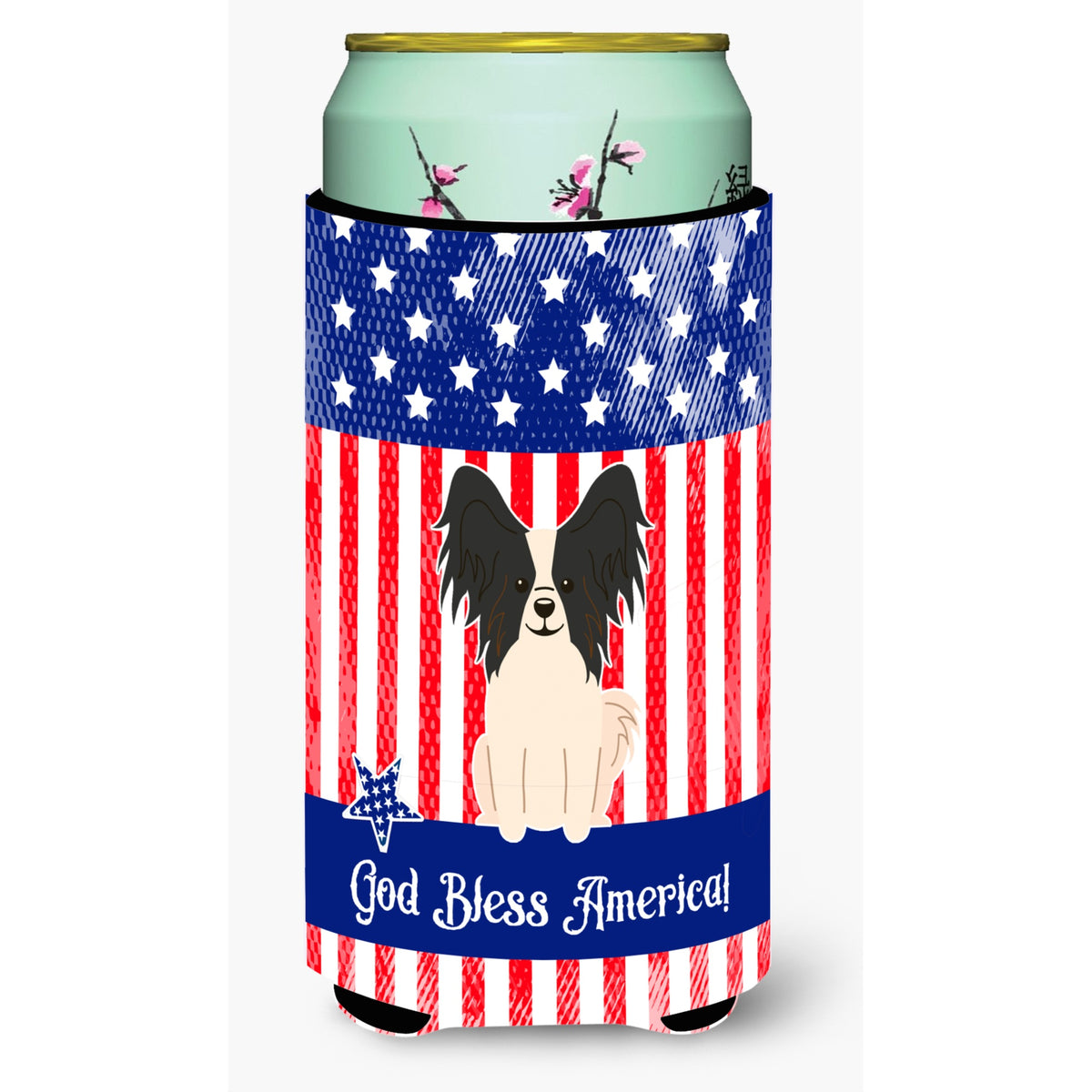 Caroline'S Treasures Bb3071Tbc Patriotic Usa Papillon Black White Tall Boy Hugger Cold-Beverage-Koozies, Multicolor