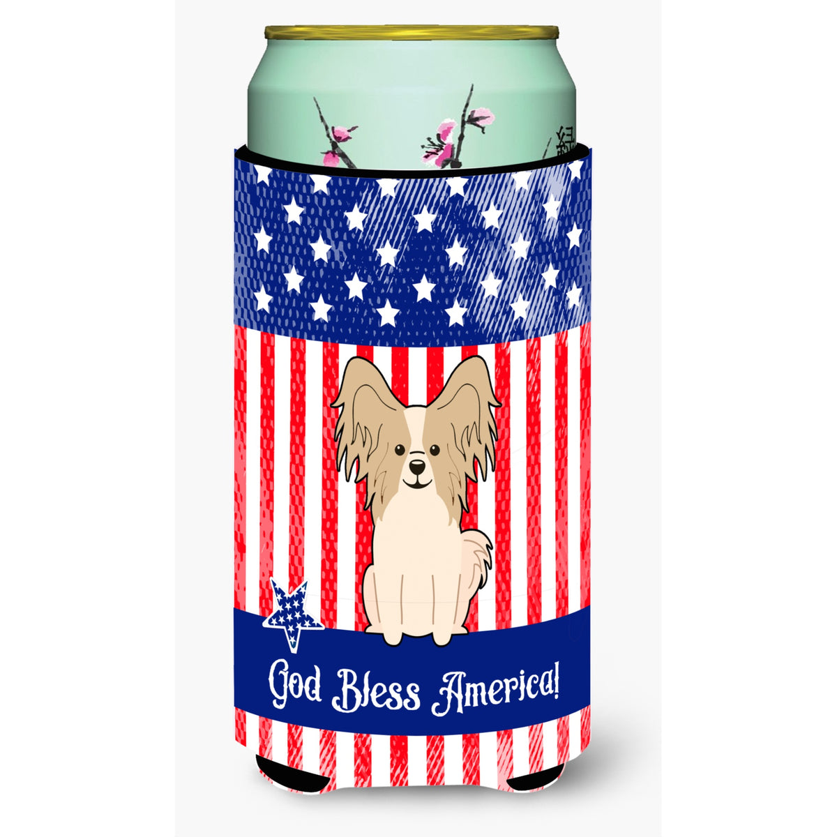Caroline'S Treasures Bb3072Tbc Patriotic Usa Papillon Sable White Tall Boy Hugger Cold-Beverage-Koozies, Multicolor