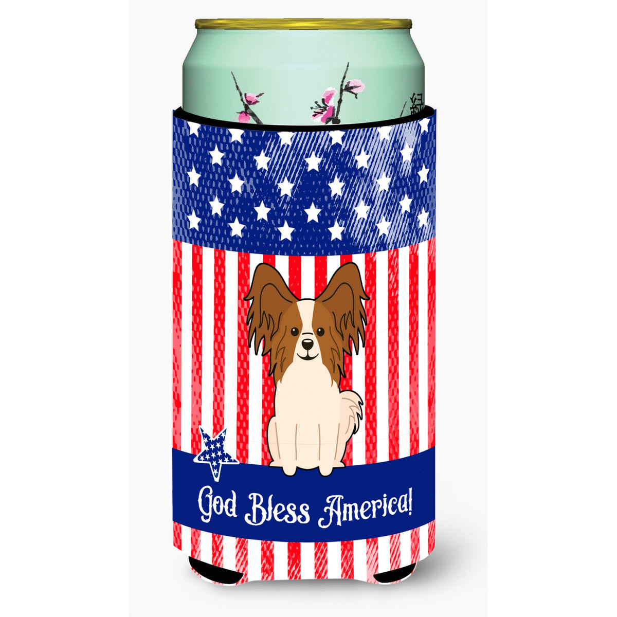 Caroline'S Treasures Bb3073Tbc Patriotic Usa Papillon Red White Tall Boy Hugger Cold-Beverage-Koozies, Multicolor