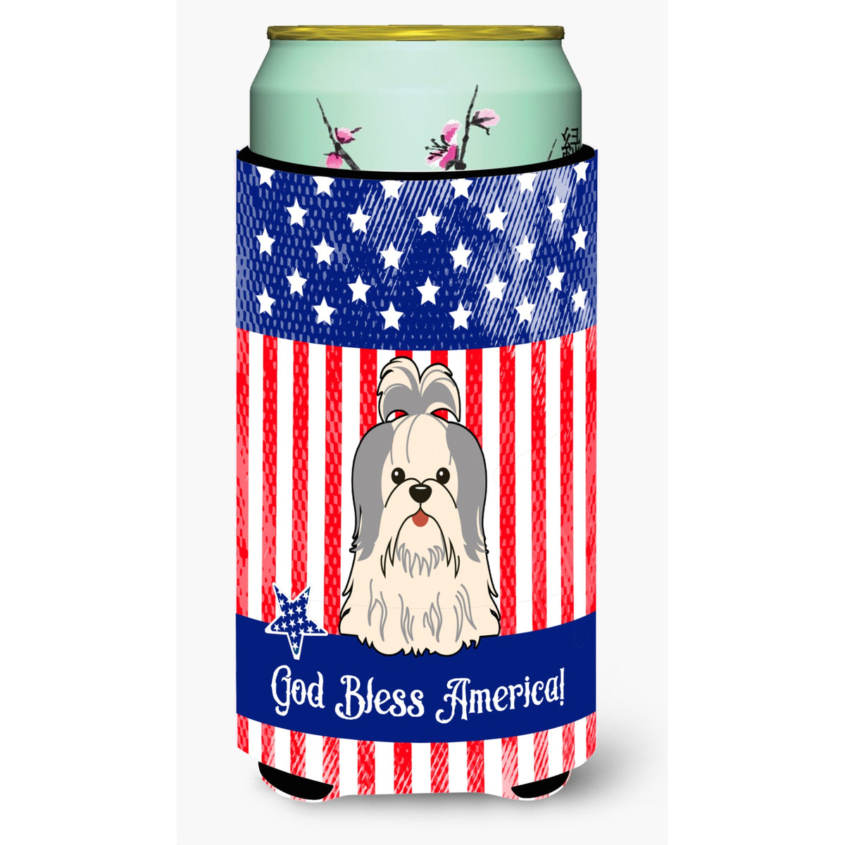 Caroline'S Treasures Bb3080Tbc Patriotic Usa Shih Tzu Silver White Tall Boy Hugger Cold-Beverage-Koozies, Multicolor