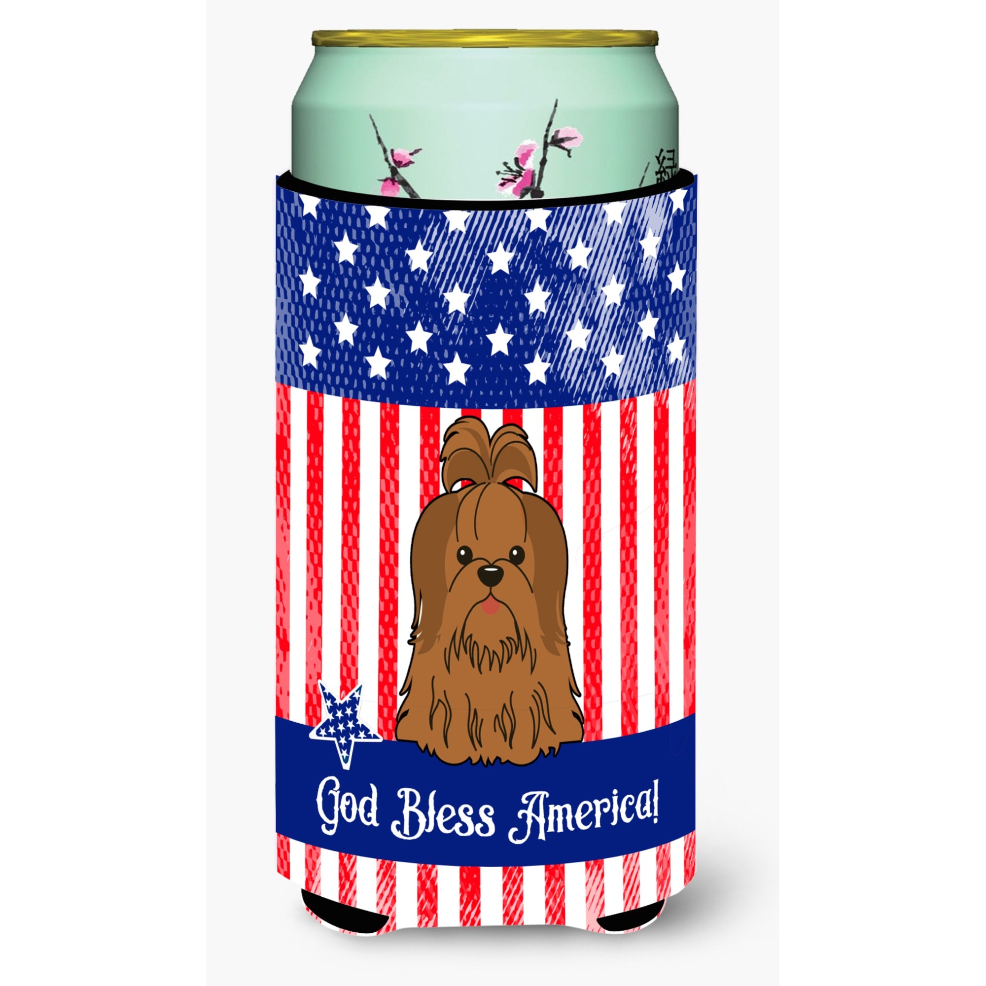 Caroline'S Treasures Bb3081Tbc Usa Shih Tzu Silver Chocolate Tall Boy Hugger Cold-Beverage-Koozies, Multicolor