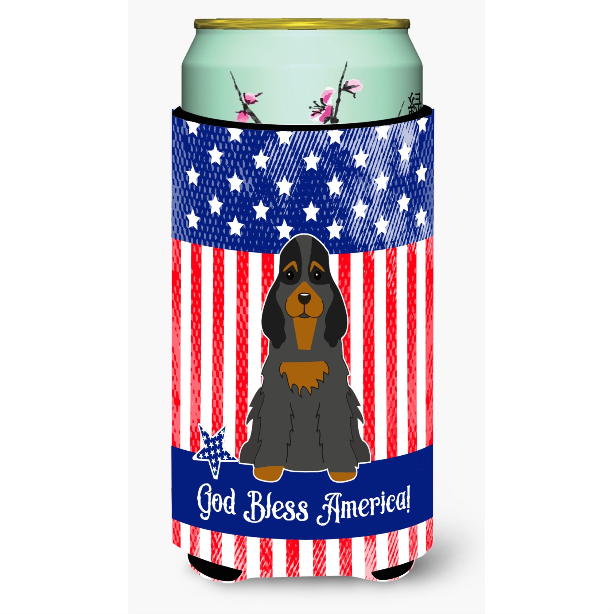 Caroline'S Treasures Bb3088Tbc Patriotic Usa Cocker Spaniel Black Tan Tall Boy Hugger Cold-Beverage-Koozies, Multicolor