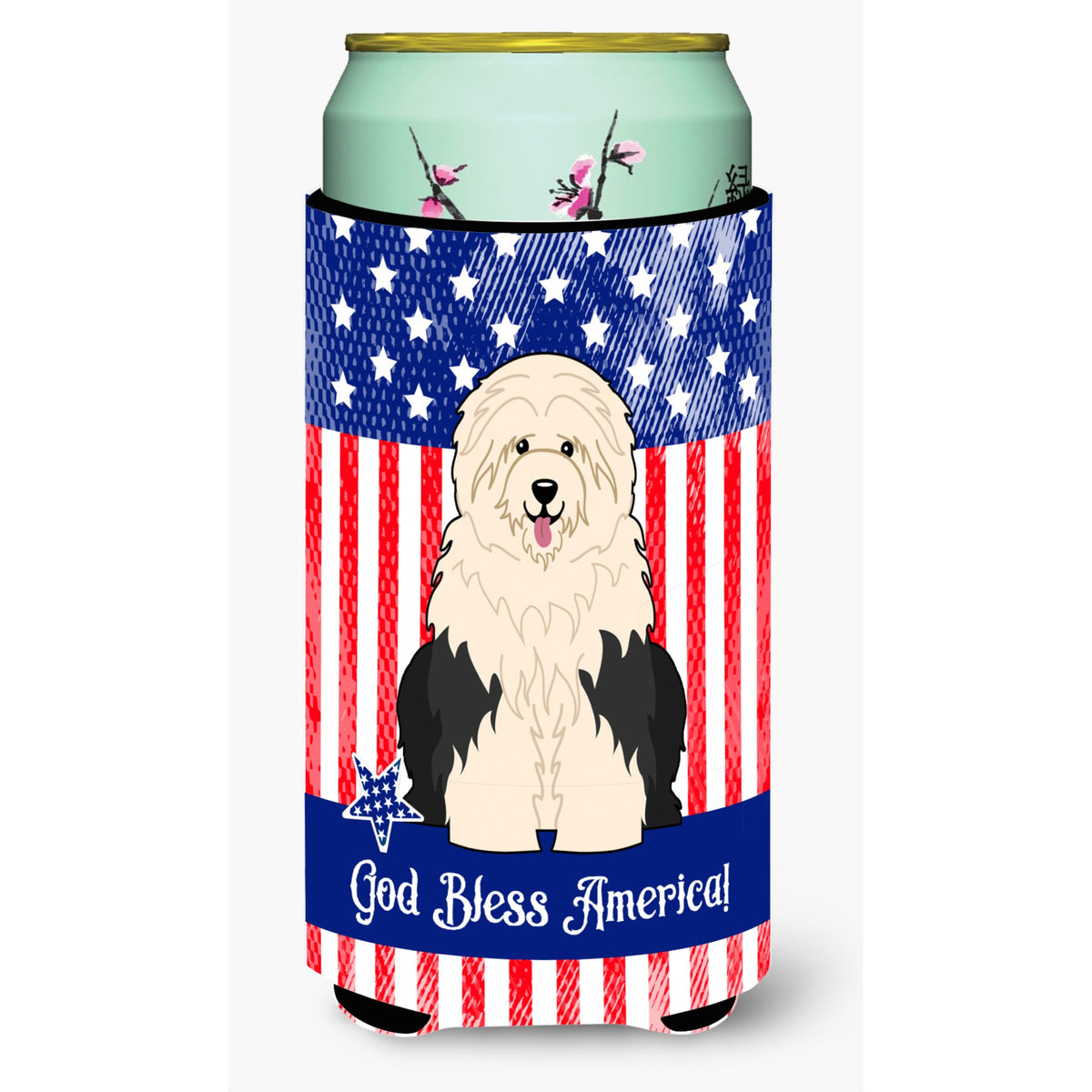 Caroline'S Treasures Bb3091Tbc Patriotic Usa Old English Sheepdog Tall Boy Hugger Cold-Beverage-Koozies, Multicolor