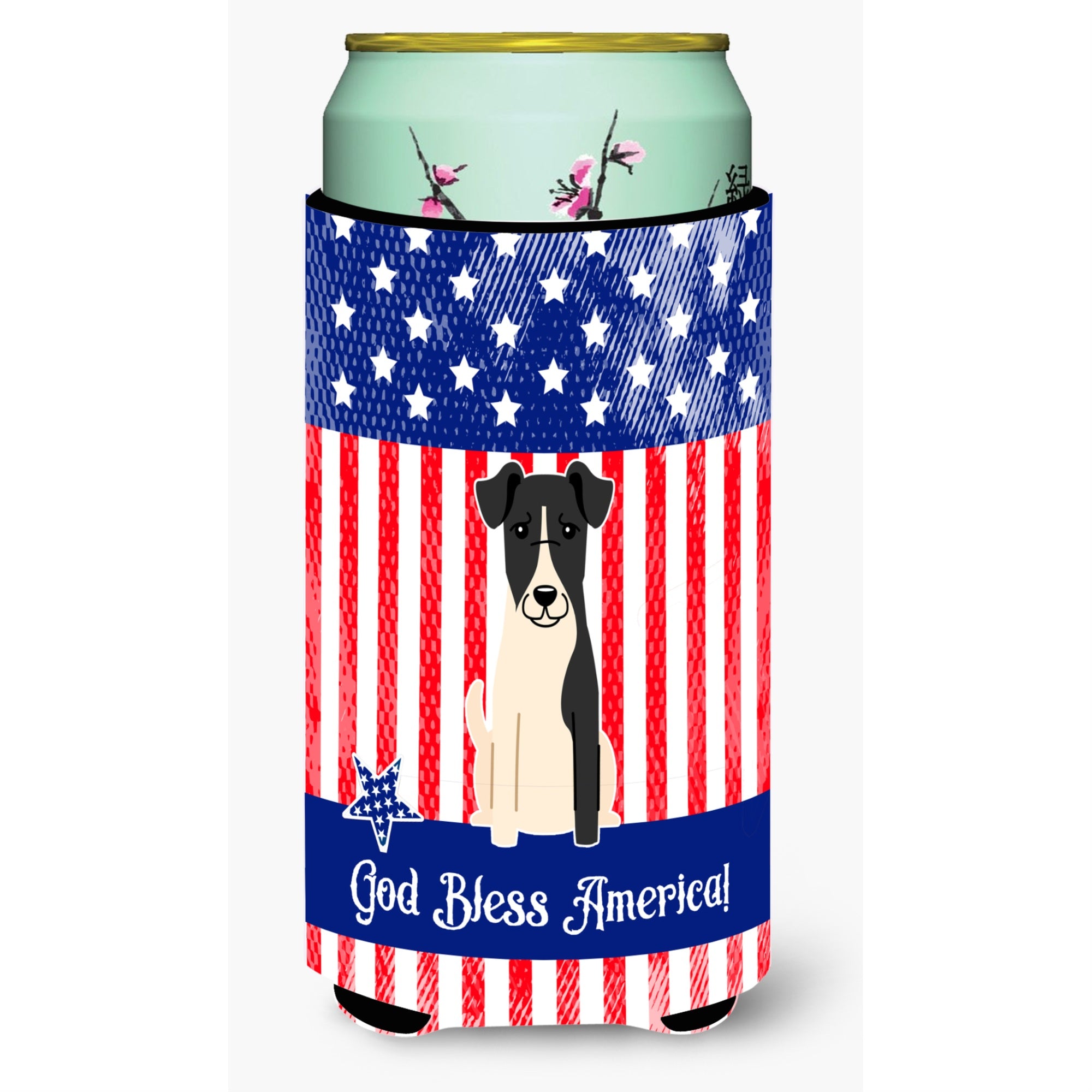 Caroline'S Treasures Bb3093Tbc Patriotic Usa Smooth Fox Terrier Tall Boy Hugger Cold-Beverage-Koozies, Multicolor