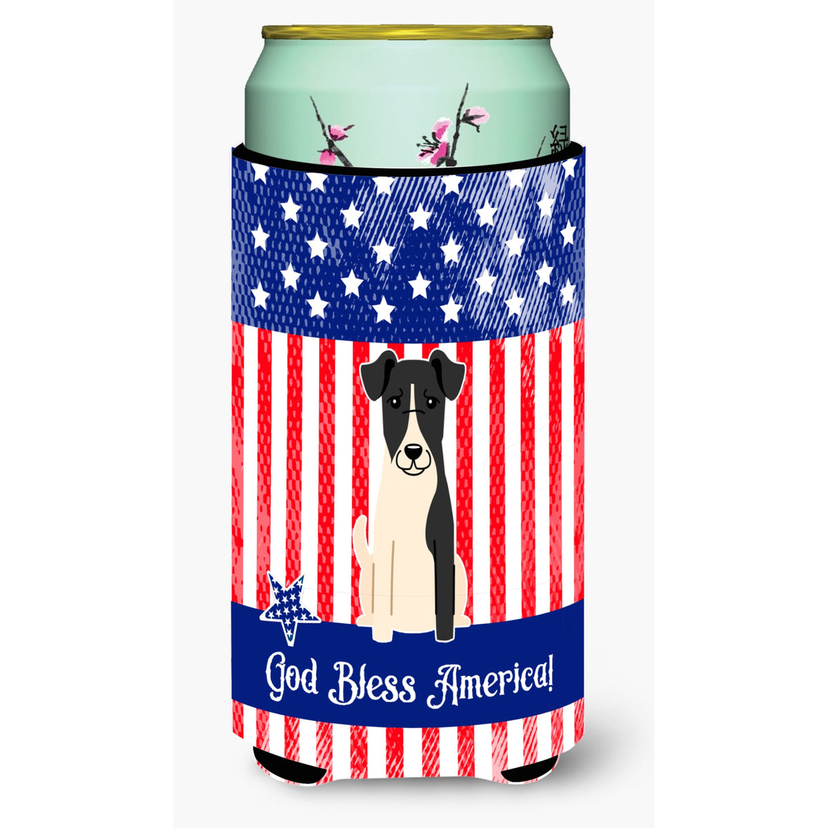 Caroline'S Treasures Bb3093Tbc Patriotic Usa Smooth Fox Terrier Tall Boy Hugger Cold-Beverage-Koozies, Multicolor