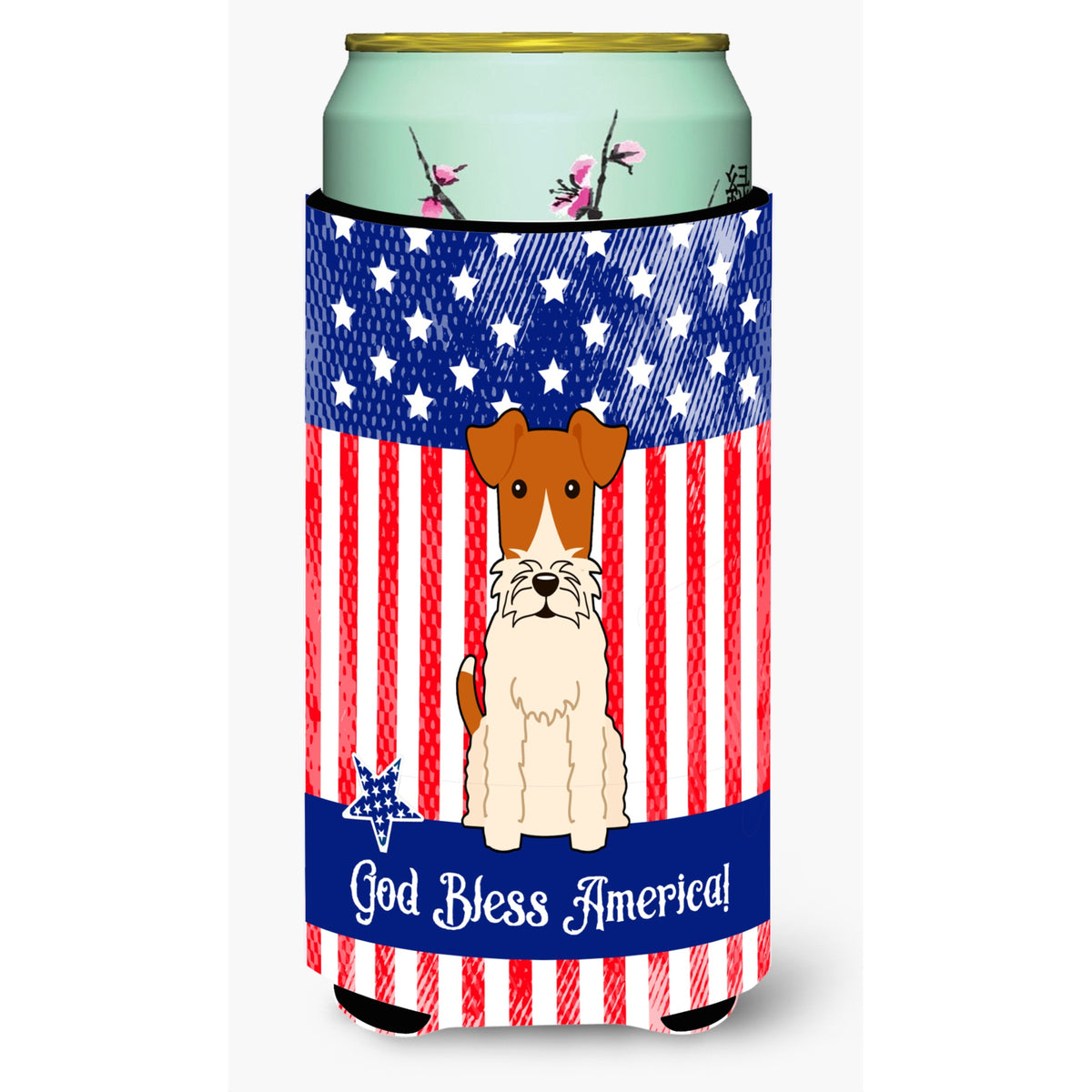 Caroline'S Treasures Bb3096Tbc Patriotic Usa Wire Fox Terrier Tall Boy Hugger Cold-Beverage-Koozies, Multicolor