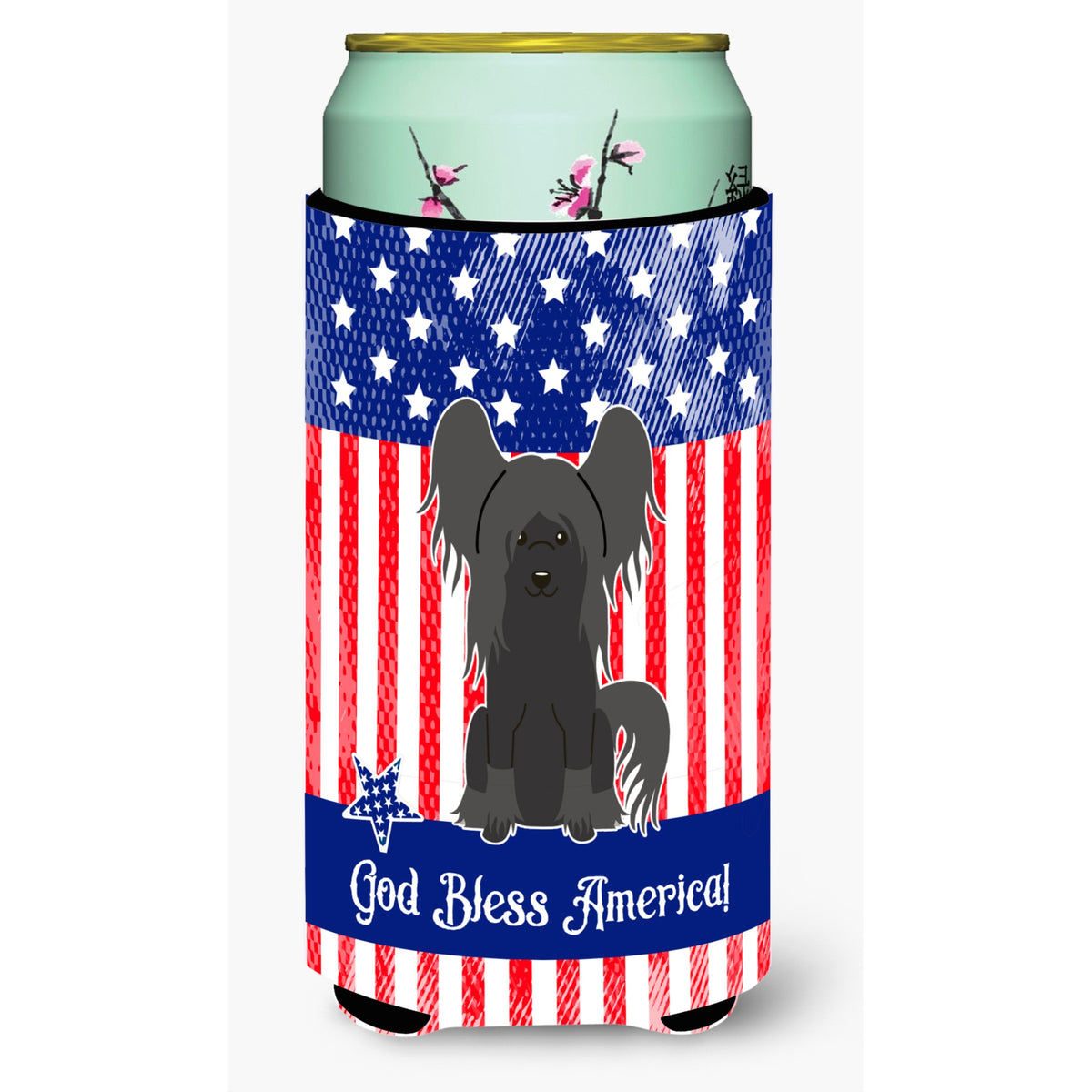 Caroline'S Treasures Bb3107Tbc Patriotic Usa Chinese Crested Black Tall Boy Hugger Cold-Beverage-Koozies, Multicolor