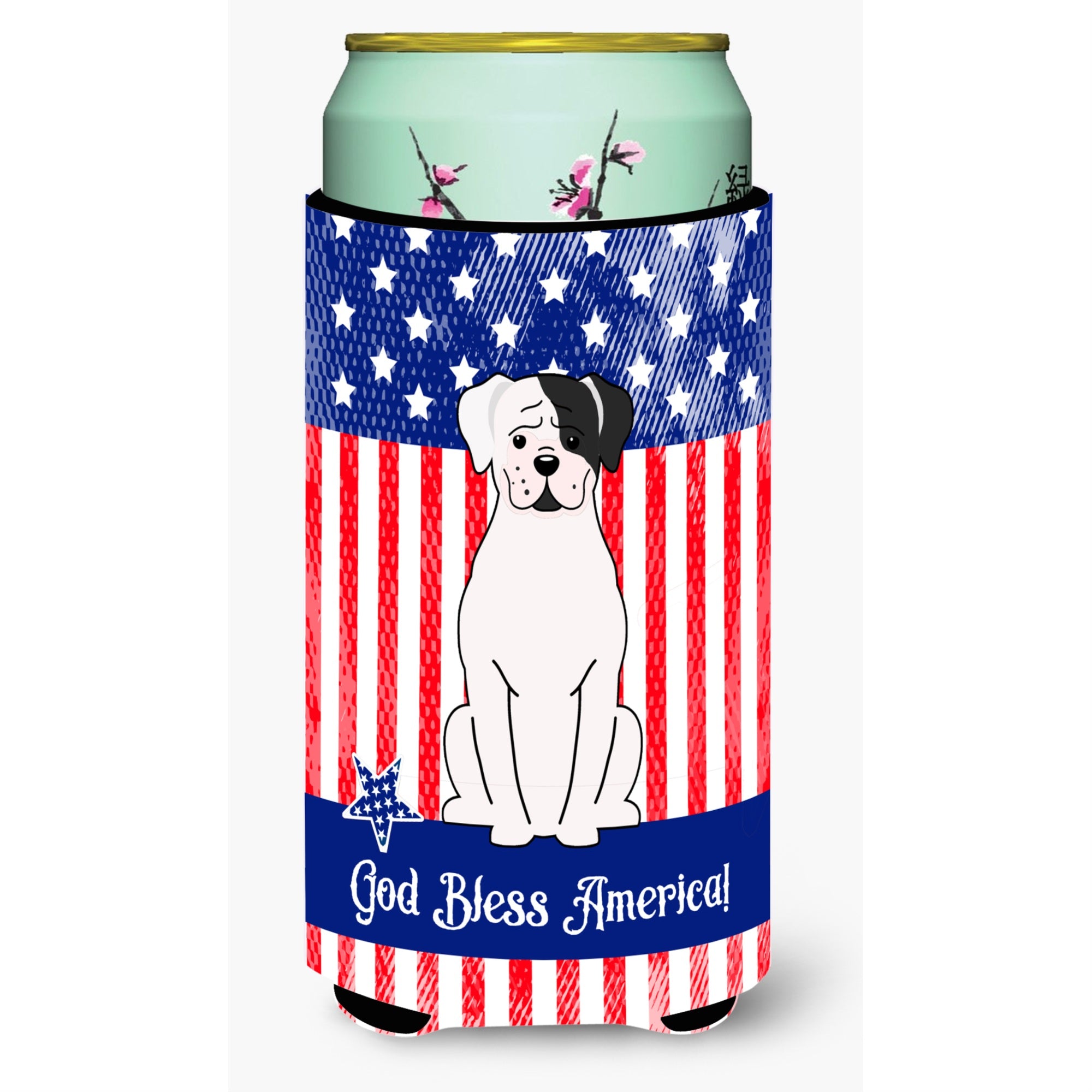 Caroline'S Treasures Bb3109Tbc Patriotic Usa White Boxer Cooper Tall Boy Hugger Cold-Beverage-Koozies, Multicolor