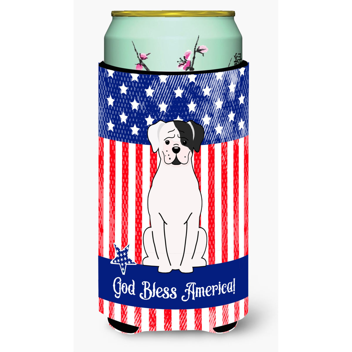 Caroline'S Treasures Bb3109Tbc Patriotic Usa White Boxer Cooper Tall Boy Hugger Cold-Beverage-Koozies, Multicolor