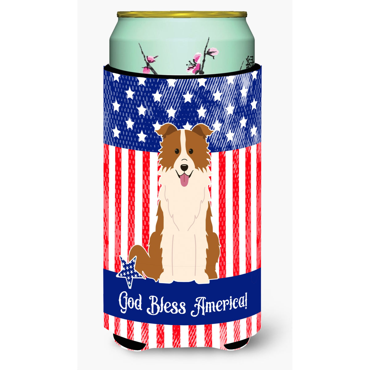 Caroline'S Treasures Bb3114Tbc Patriotic Usa Border Collie Red White Tall Boy Hugger Cold-Beverage-Koozies, Multicolor