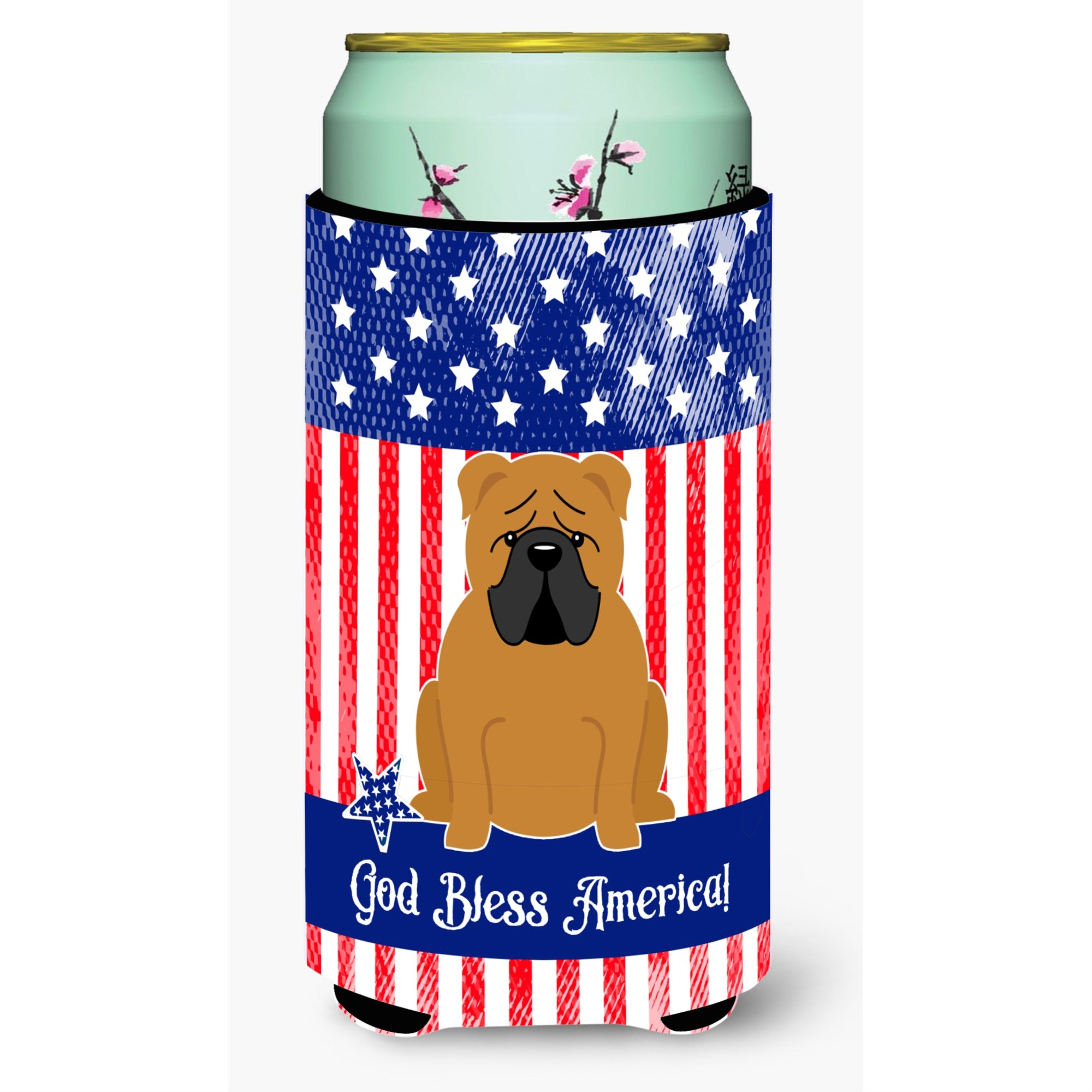 Caroline'S Treasures Bb3117Tbc Patriotic Usa English Bulldog Red Tall Boy Hugger Cold-Beverage-Koozies, Multicolor