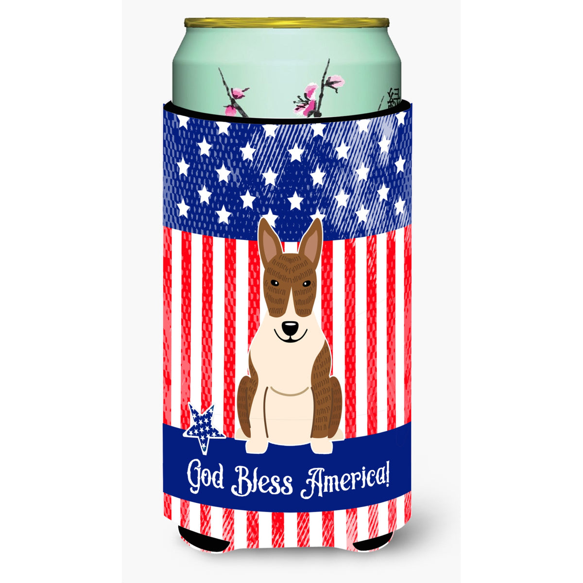 Caroline'S Treasures Bb3132Tbc Patriotic Usa Bull Terrier Brindle Tall Boy Hugger Cold-Beverage-Koozies, Multicolor