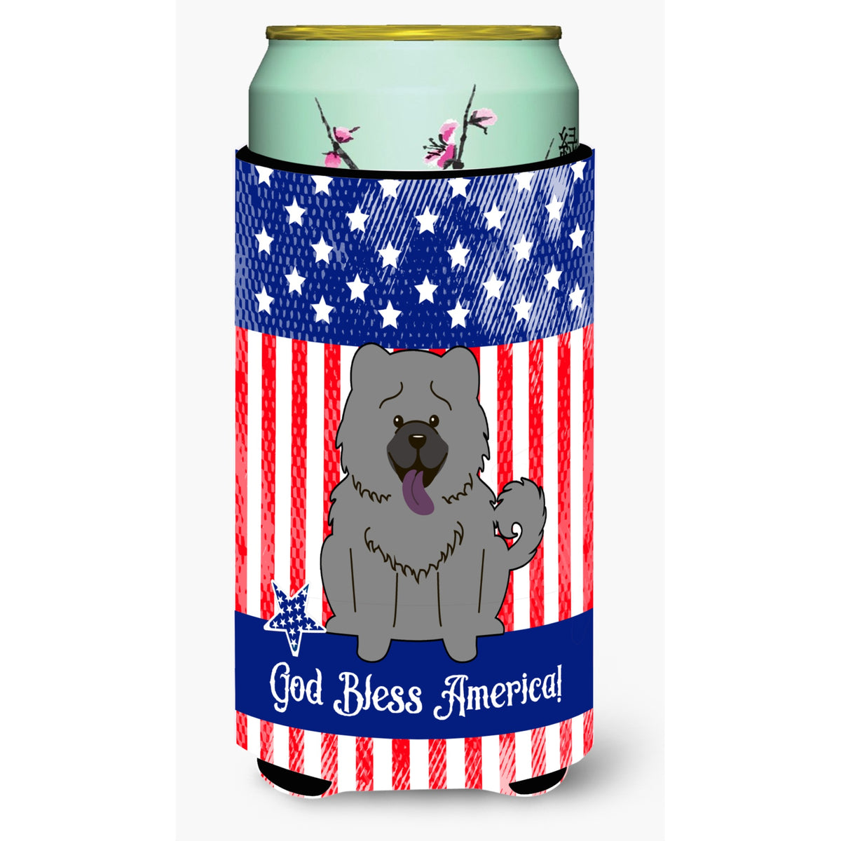 Caroline'S Treasures Bb3134Tbc Patriotic Usa Chow Blue Tall Boy Hugger Cold-Beverage-Koozies, Multicolor