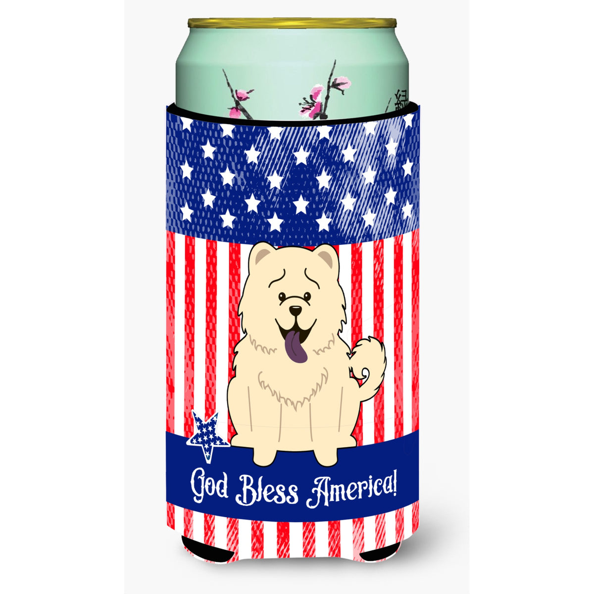 Caroline'S Treasures Bb3135Tbc Patriotic Usa Chow White Tall Boy Hugger Cold-Beverage-Koozies, Multicolor