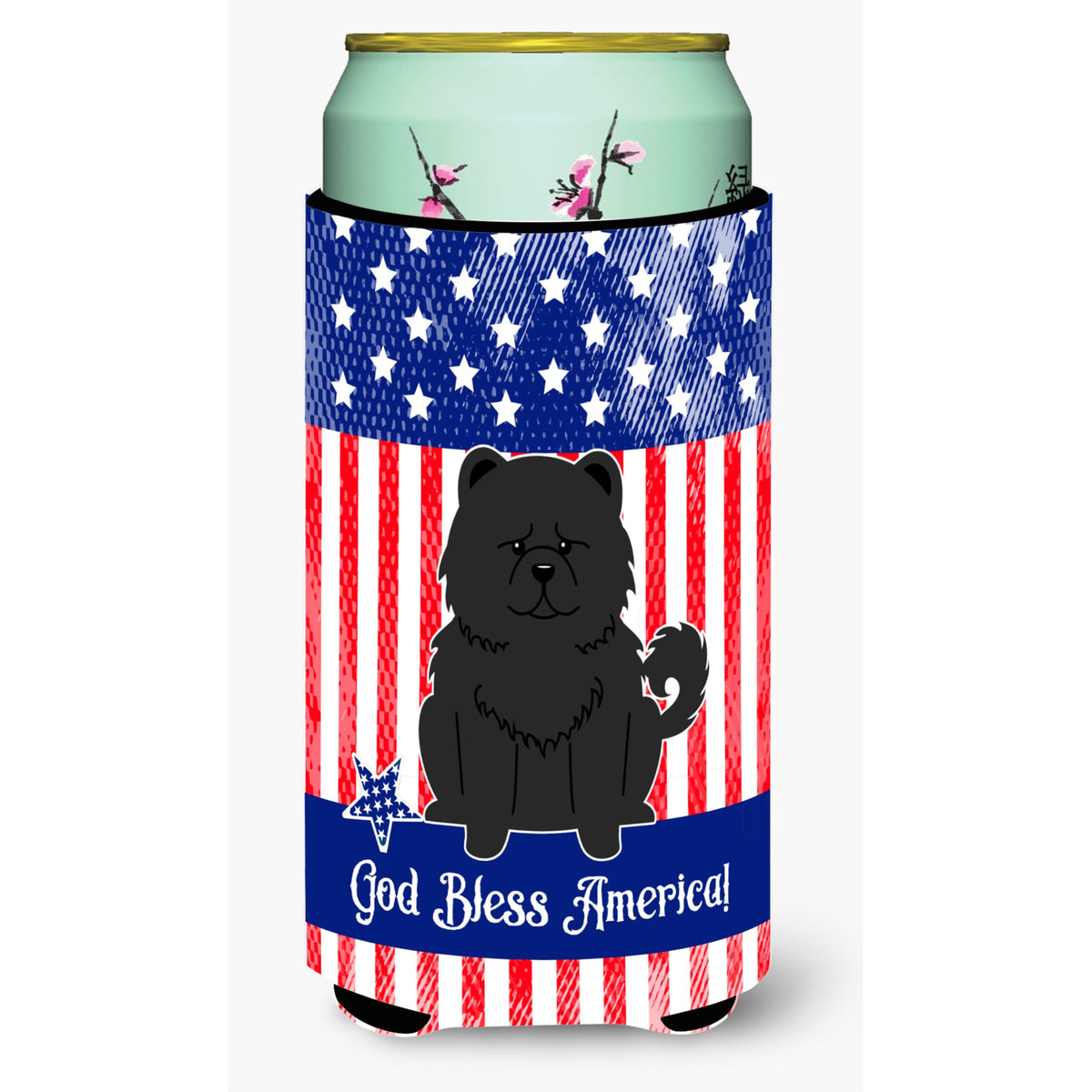 Caroline'S Treasures Bb3138Tbc Patriotic Usa Chow Black Tall Boy Hugger Cold-Beverage-Koozies, Multicolor