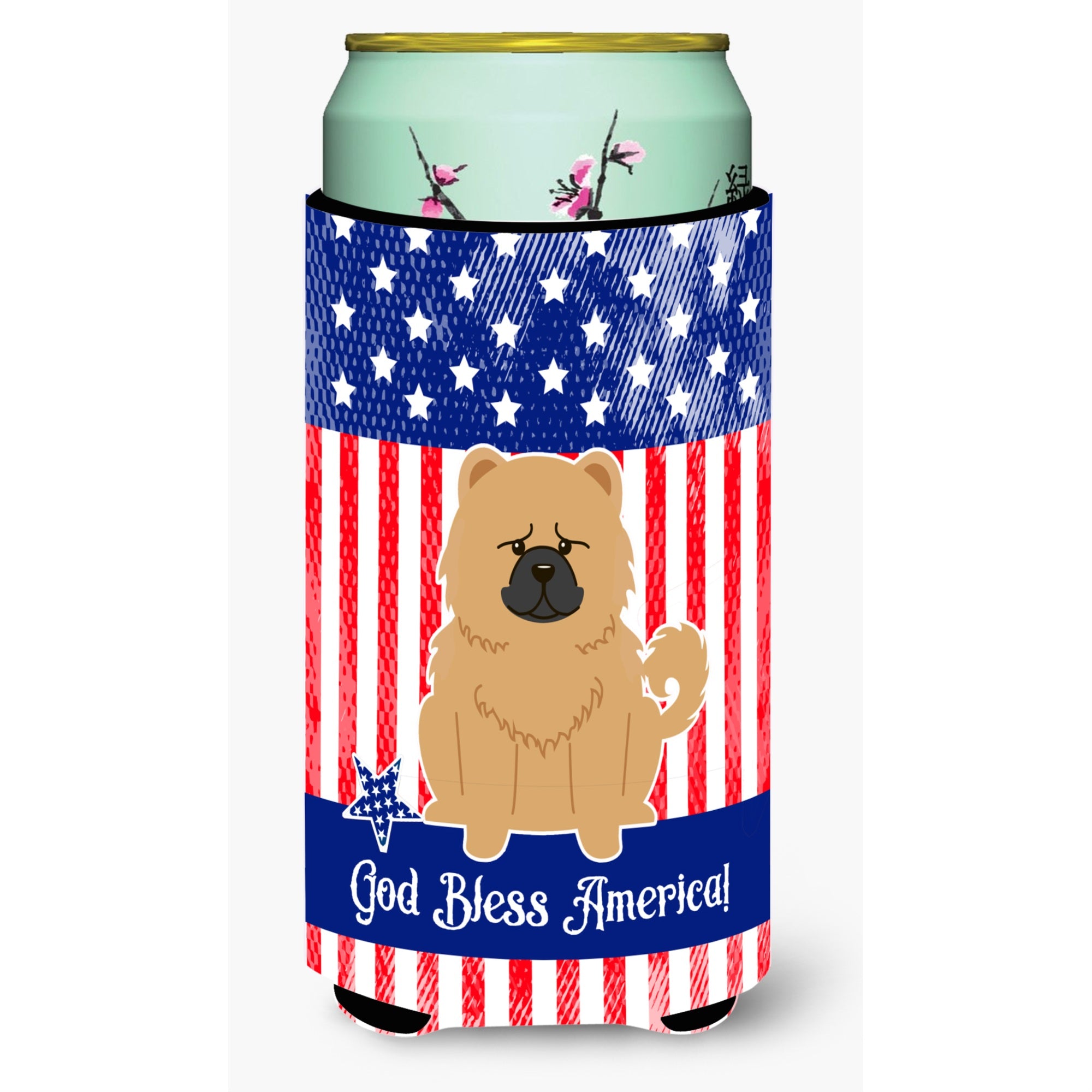 Caroline'S Treasures Bb3139Tbc Patriotic Usa Chow Cream Tall Boy Hugger Cold-Beverage-Koozies, Multicolor
