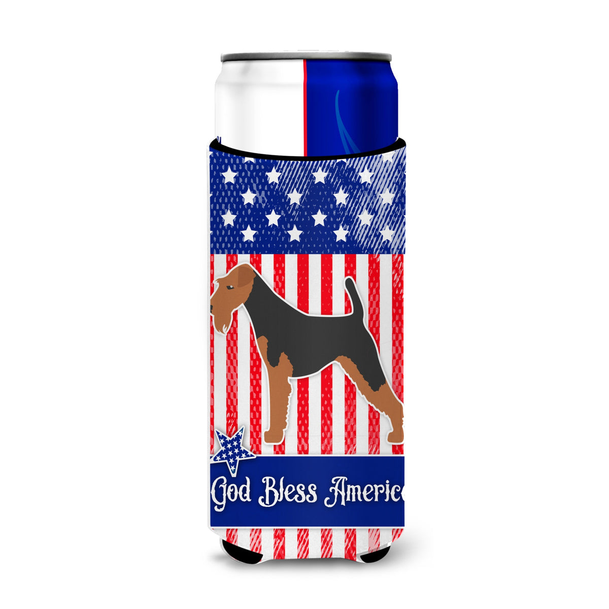 Caroline'S Treasures Usa Patriotic Welsh Terrier Michelob Ultra Hugger For Slim Cans, Slim Can, Multicolor