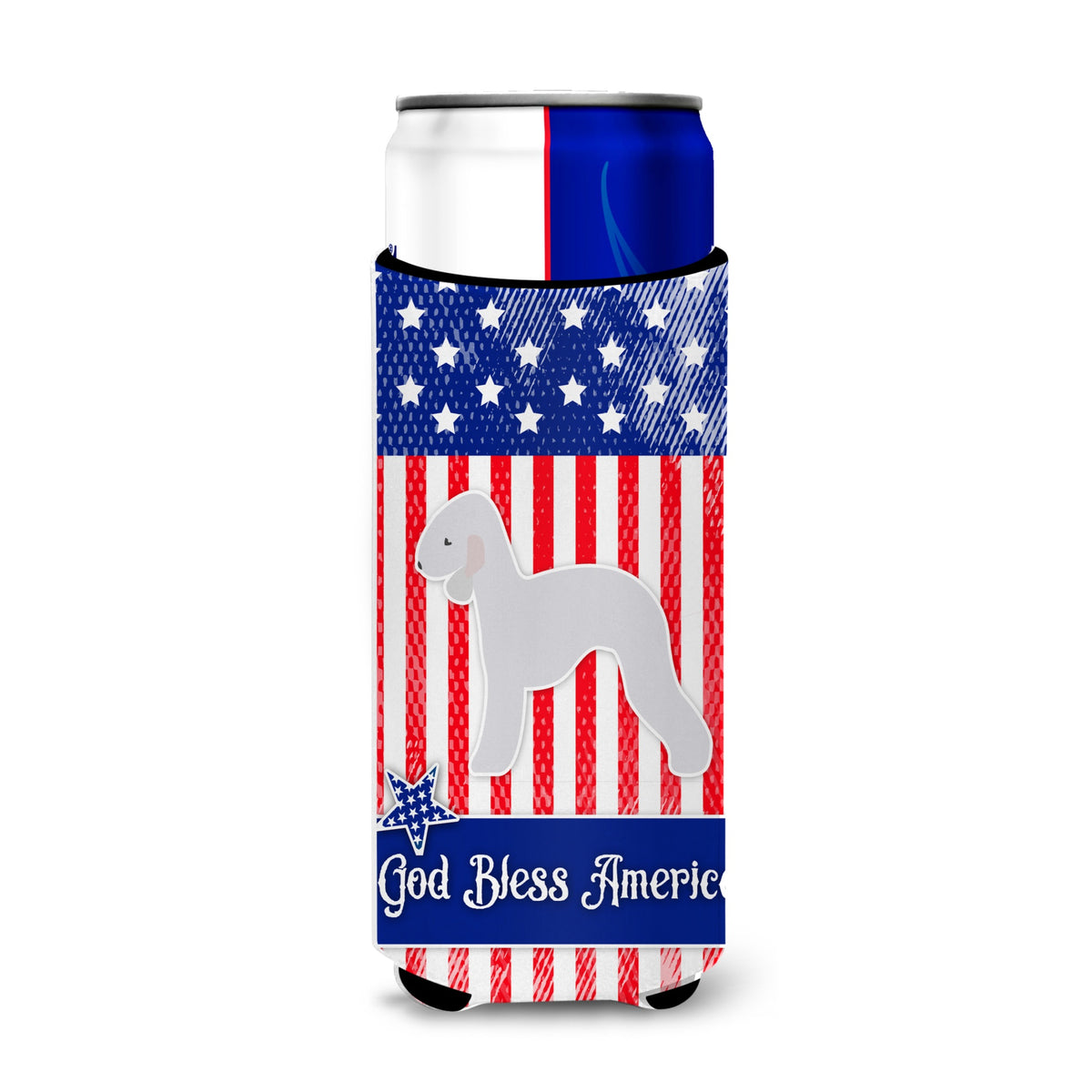 Caroline'S Treasures Usa Patriotic Bedlington Terrier Michelob Ultra Hugger For Slim Cans, Slim Can, Multicolor