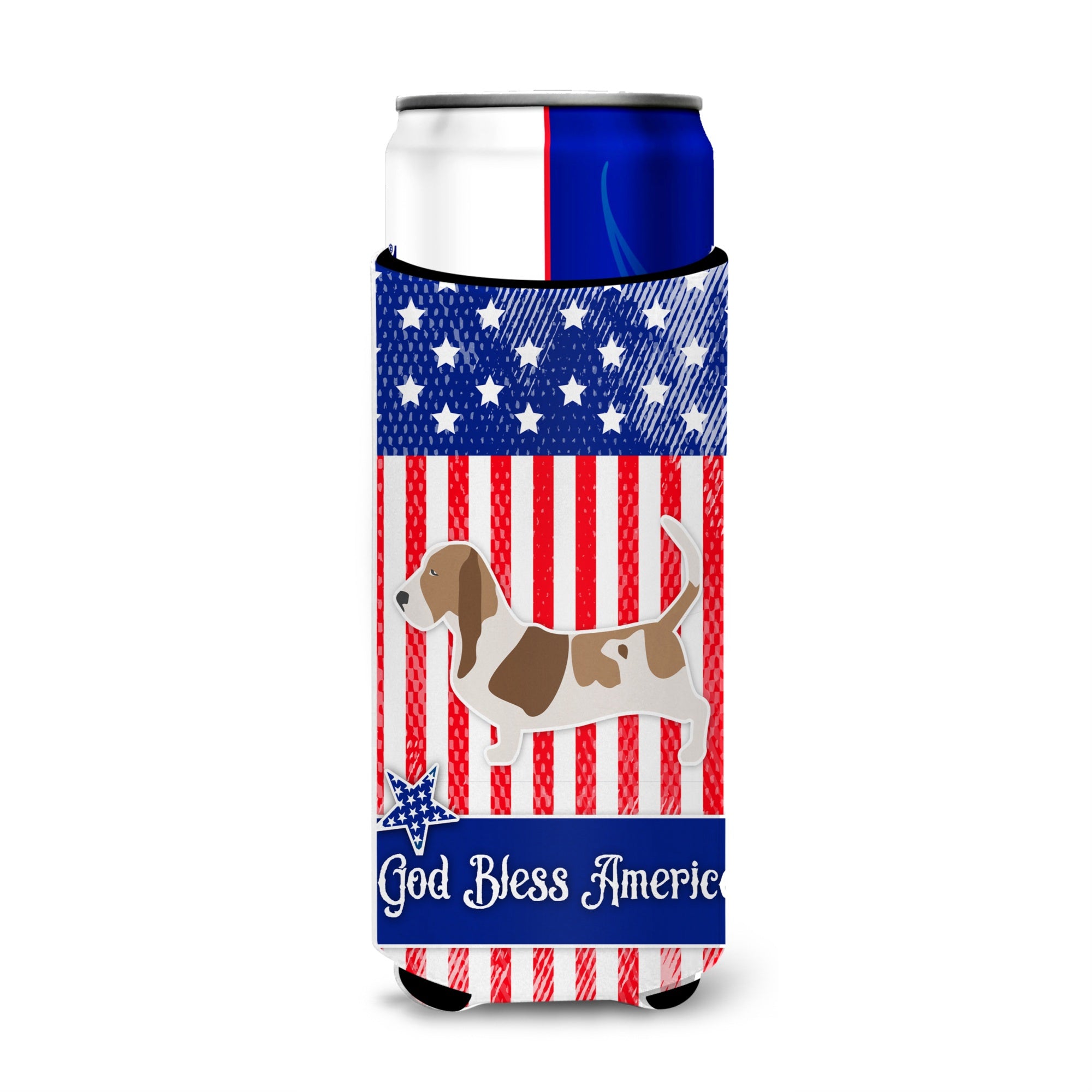 Caroline'S Treasures Usa Patriotic Basset Hound Michelob Ultra Hugger For Slim Cans, Slim Can, Multicolor