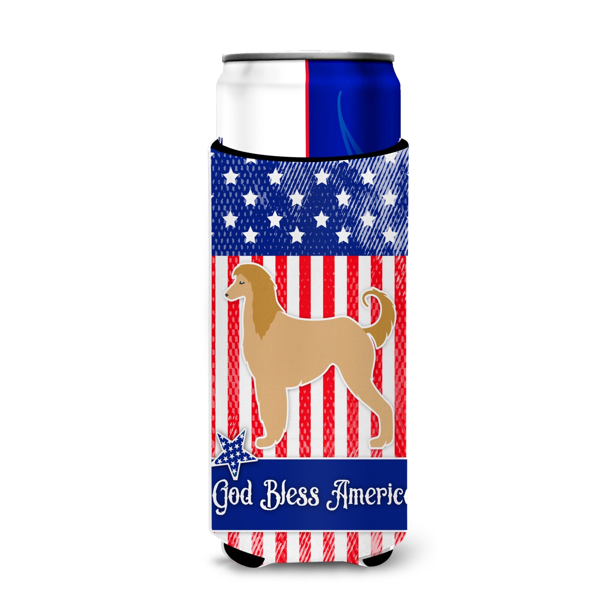 Caroline'S Treasures Usa Patriotic Afghan Hound Michelob Ultra Hugger For Slim Cans, Slim Can, Multicolor