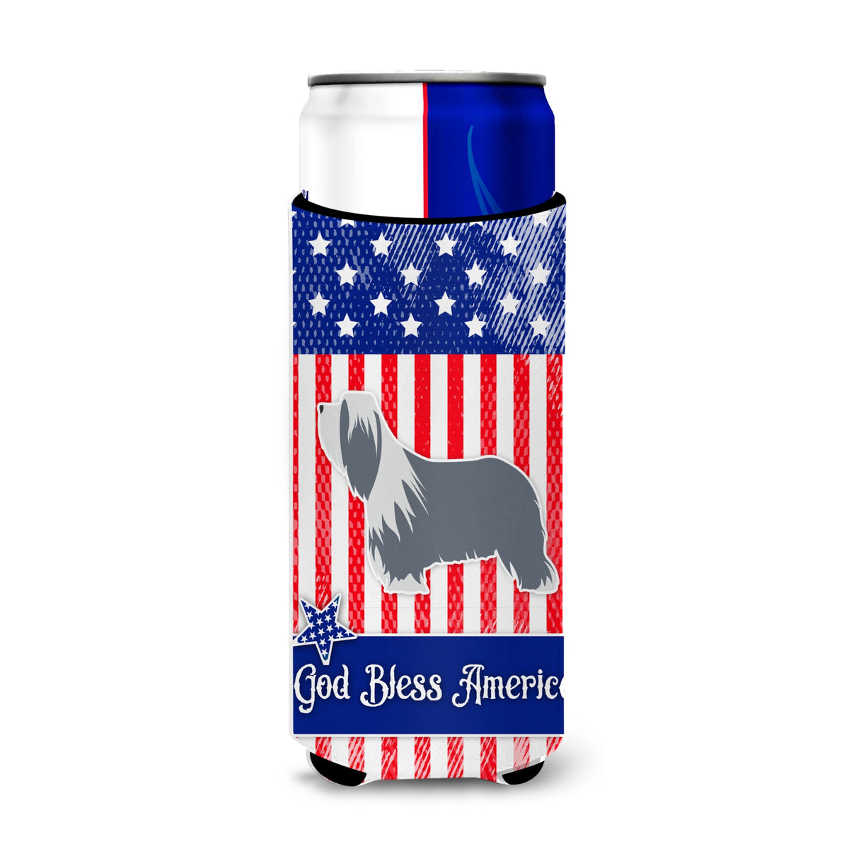 Caroline'S Treasures Usa Patriotic Bearded Collie Michelob Ultra Hugger For Slim Cans, Slim Can, Multicolor