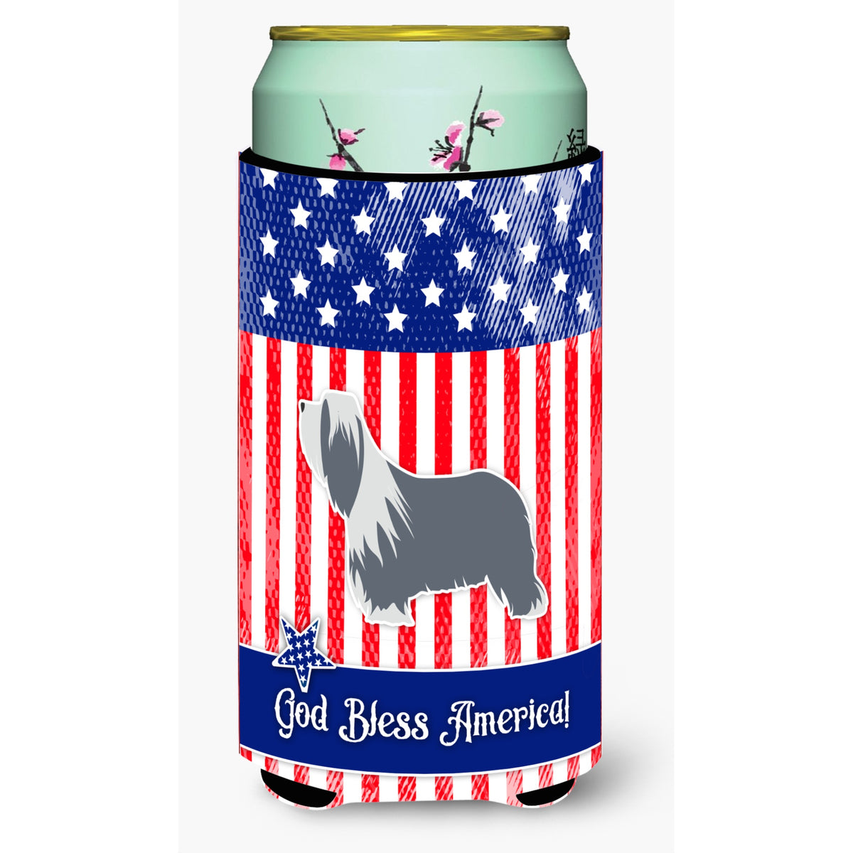 Caroline'S Treasures Usa Patriotic Bearded Collie Beverage Insulator Hugger, Tall Boy, Multicolor
