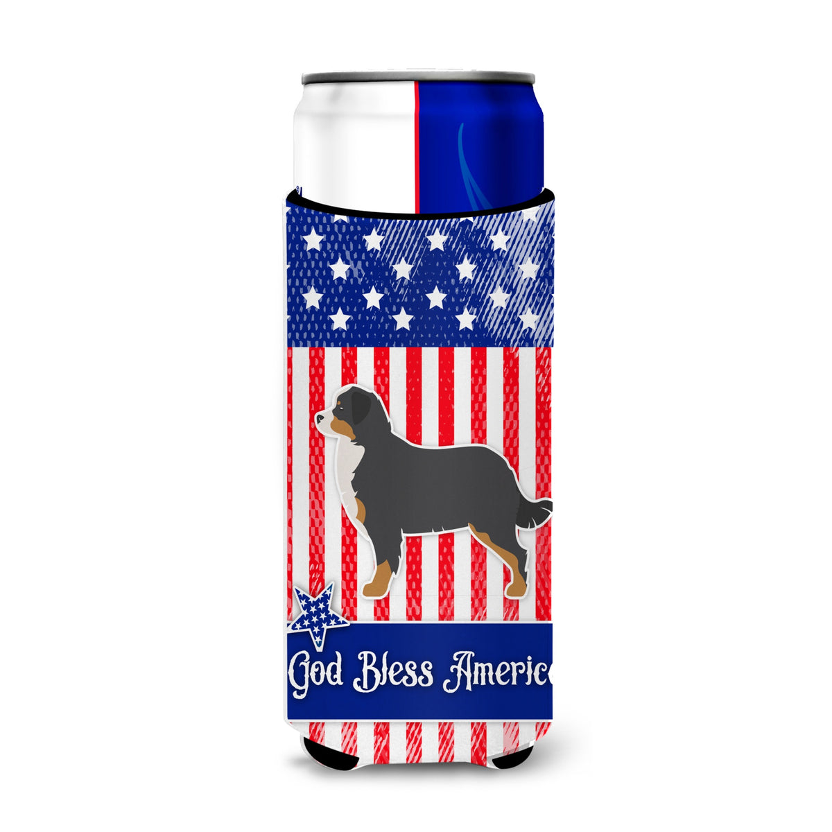 Caroline'S Treasures Usa Patriotic Bernese Mountain Dog Michelob Ultra Hugger For Slim Cans, Slim Can, Multicolor