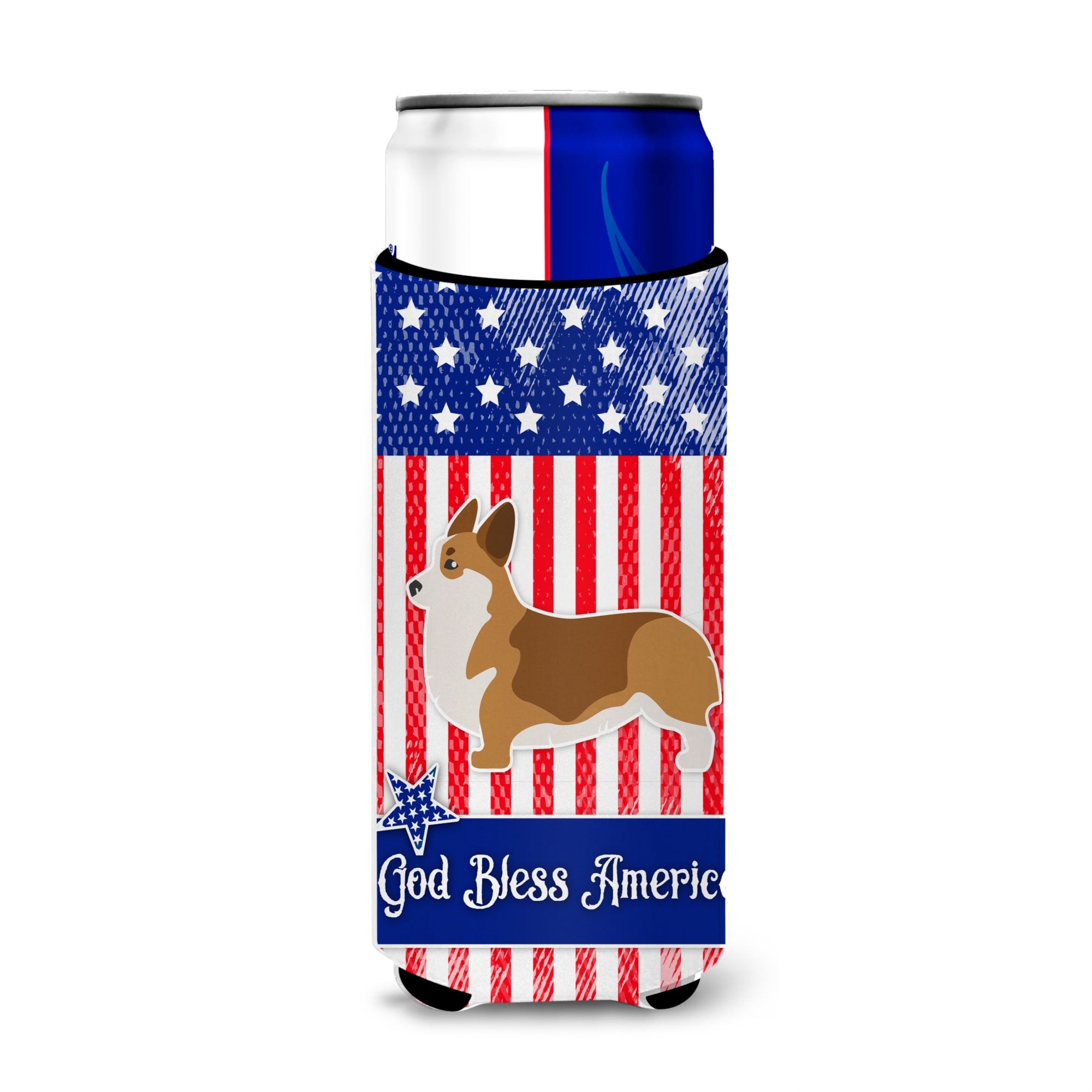 Caroline'S Treasures Usa Patriotic Corgi Michelob Ultra Hugger For Slim Cans, Slim Can, Multicolor