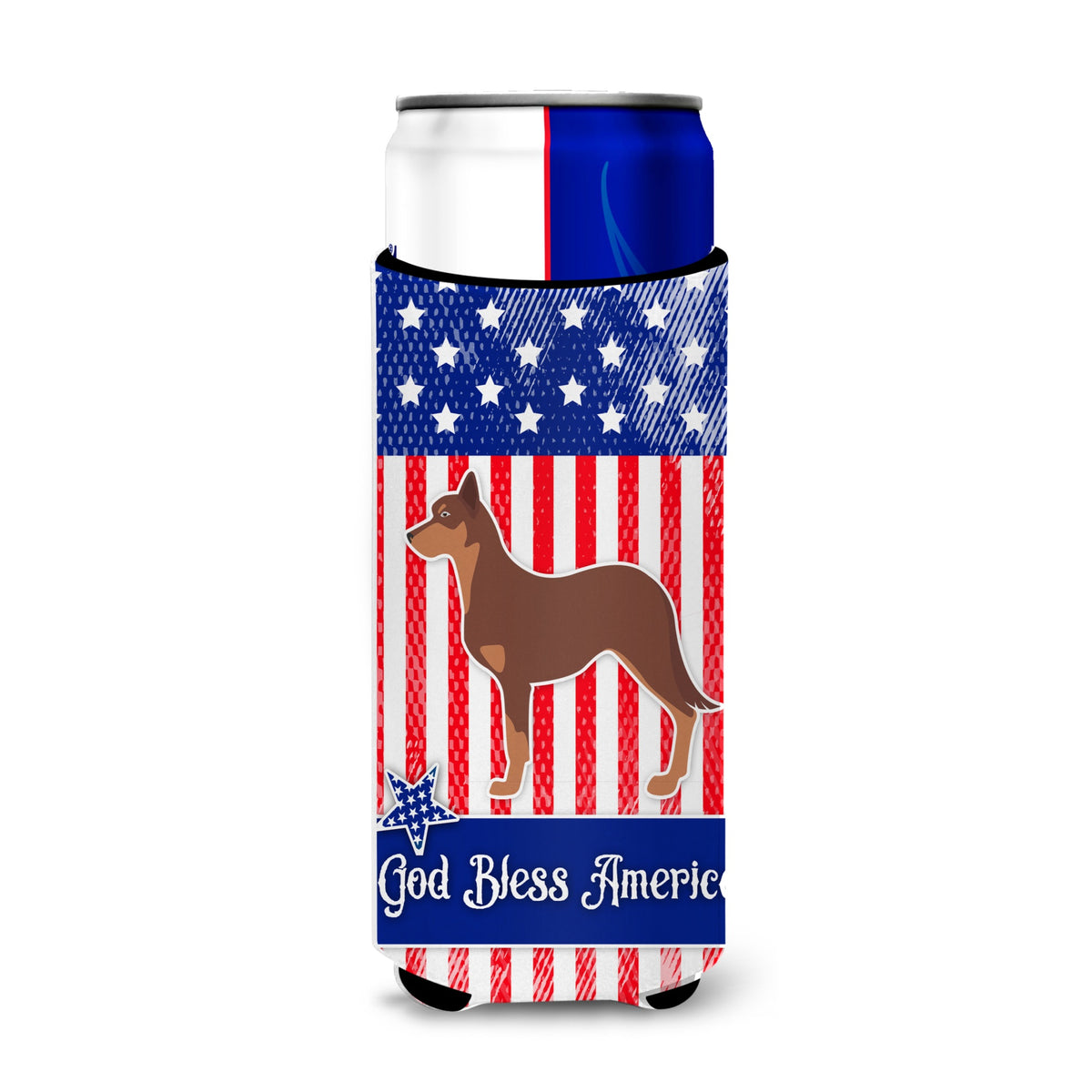 Caroline'S Treasures Usa Patriotic Australian Kelpie Dog Michelob Ultra Hugger For Slim Cans, Slim Can, Multicolor