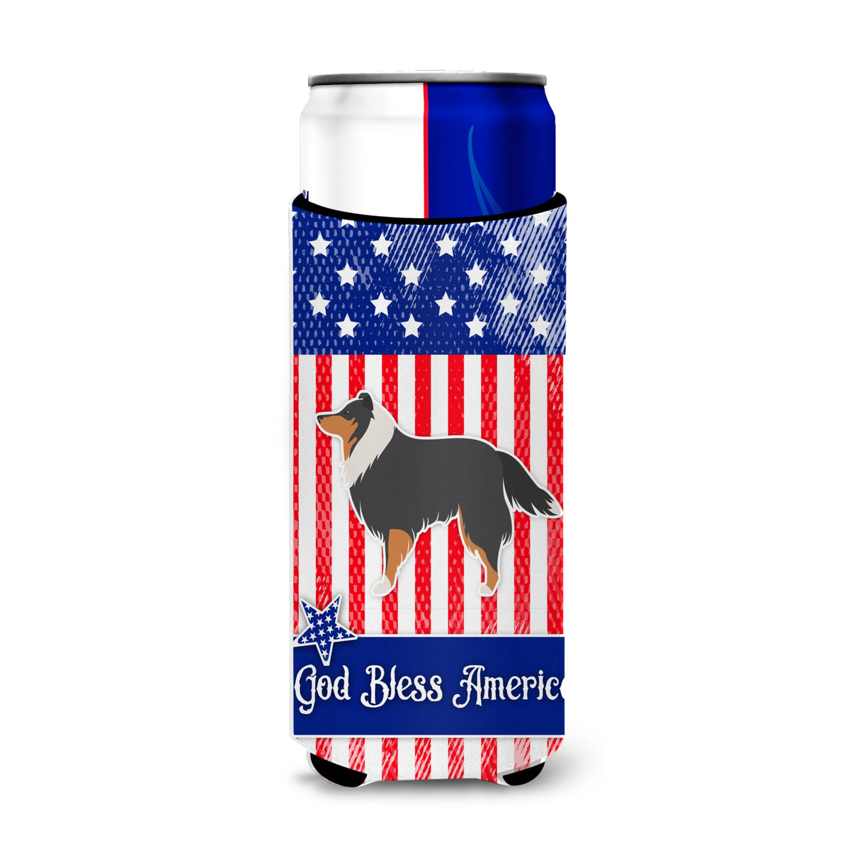 Caroline'S Treasures Usa Patriotic Sheltie/Shetland Sheepdog Michelob Ultra Hugger For Slim Cans, Slim Can, Multicolor