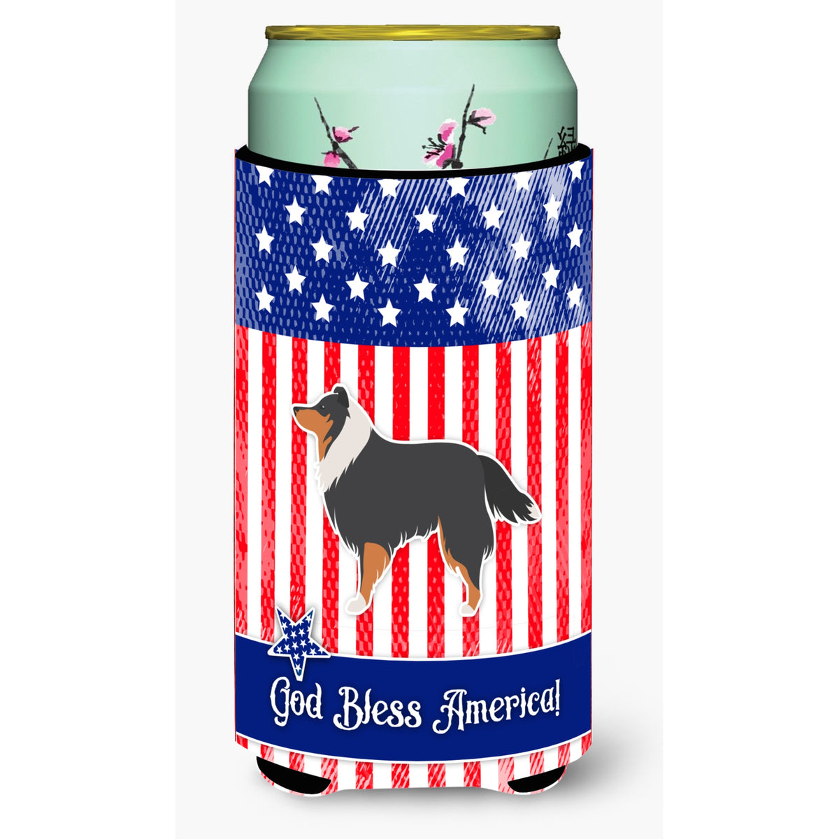 Caroline'S Treasures Usa Patriotic Sheltie/Shetland Sheepdog Beverage Insulator Hugger, Tall Boy, Multicolor