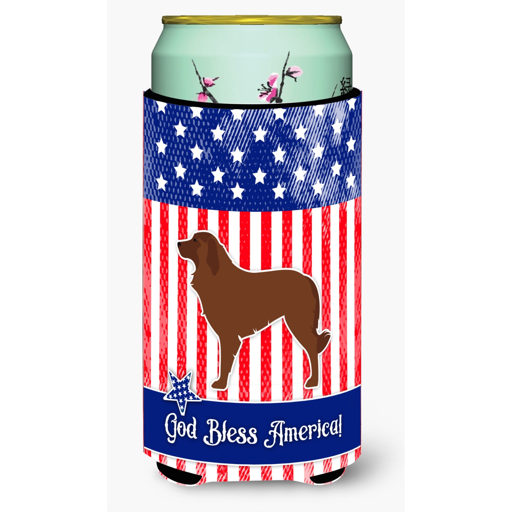 Caroline'S Treasures Usa Patriotic Portuguese Sheepdog Dog Beverage Insulator Hugger, Tall Boy, Multicolor