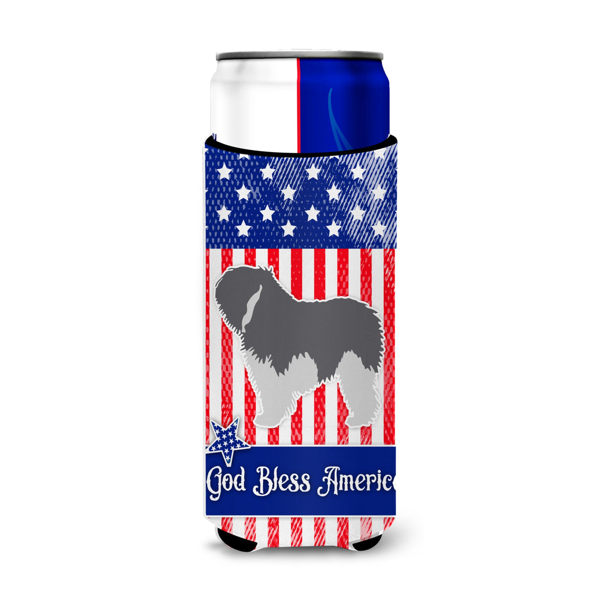 Caroline'S Treasures Usa Patriotic Polish Lowland Sheepdog Dog Michelob Ultra Hugger For Slim Cans, Slim Can, Multicolor