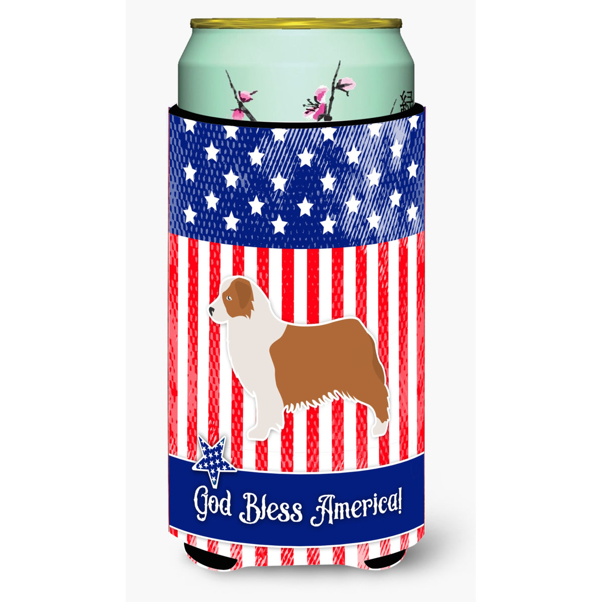 Caroline'S Treasures Usa Patriotic Australian Shepherd Dog Beverage Insulator Hugger, Tall Boy, Multicolor