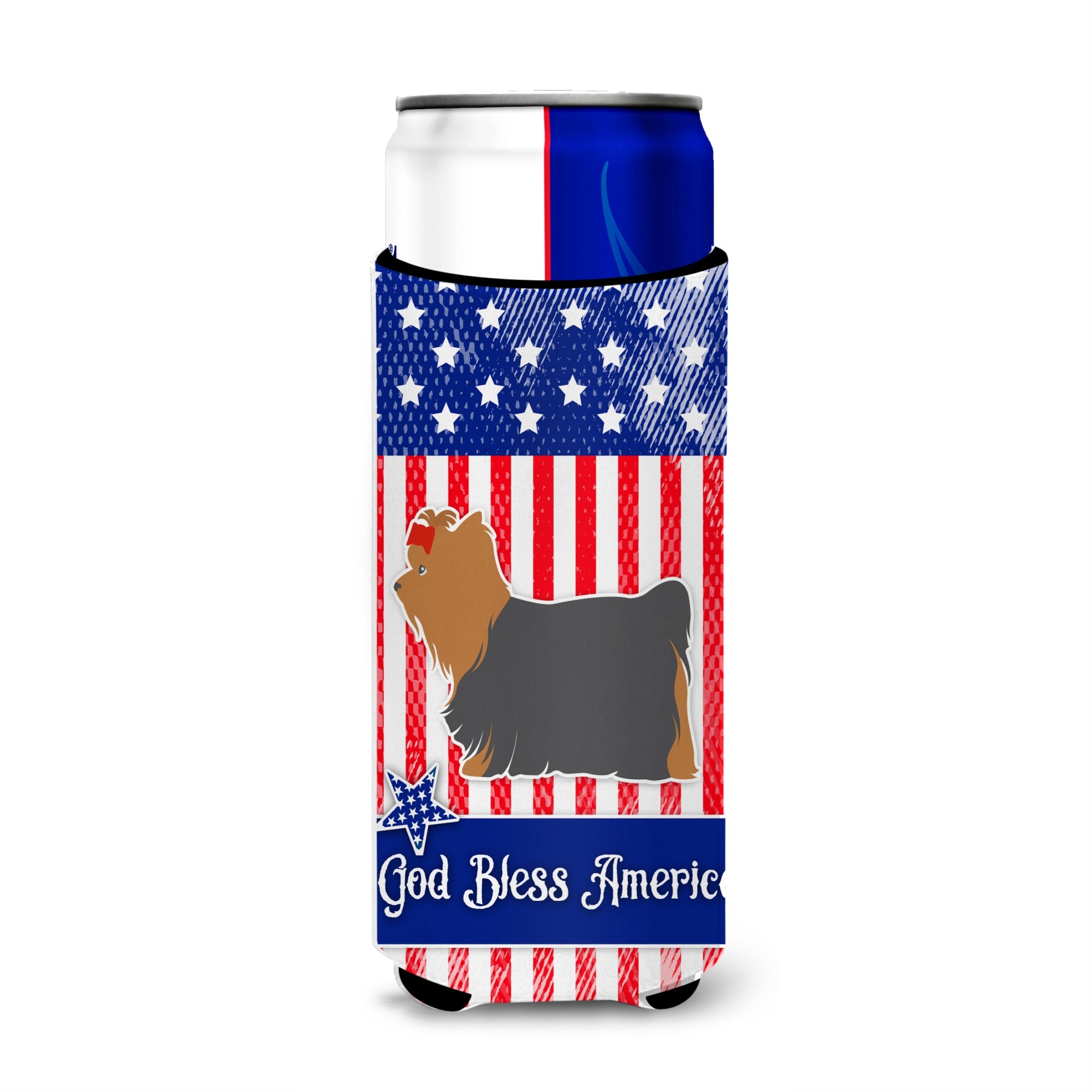 Caroline'S Treasures Usa Patriotic Yorkshire Terrier Yorkie Michelob Ultra Hugger For Slim Cans, Slim Can, Multicolor