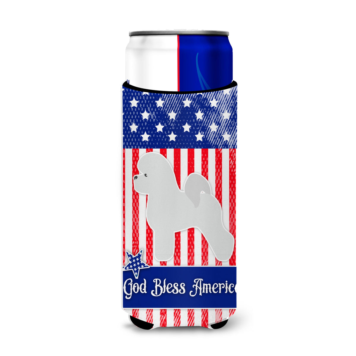 Caroline'S Treasures Usa Patriotic Bichon Frise Michelob Ultra Hugger For Slim Cans, Slim Can, Multicolor
