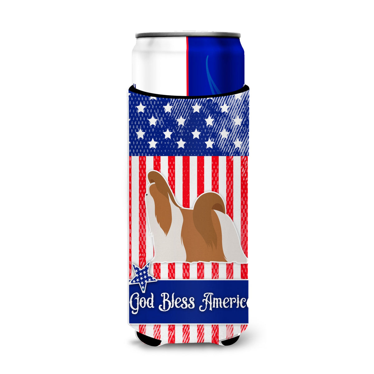Caroline'S Treasures Usa Patriotic Shih Tzu Michelob Ultra Hugger For Slim Cans, Slim Can, Multicolor