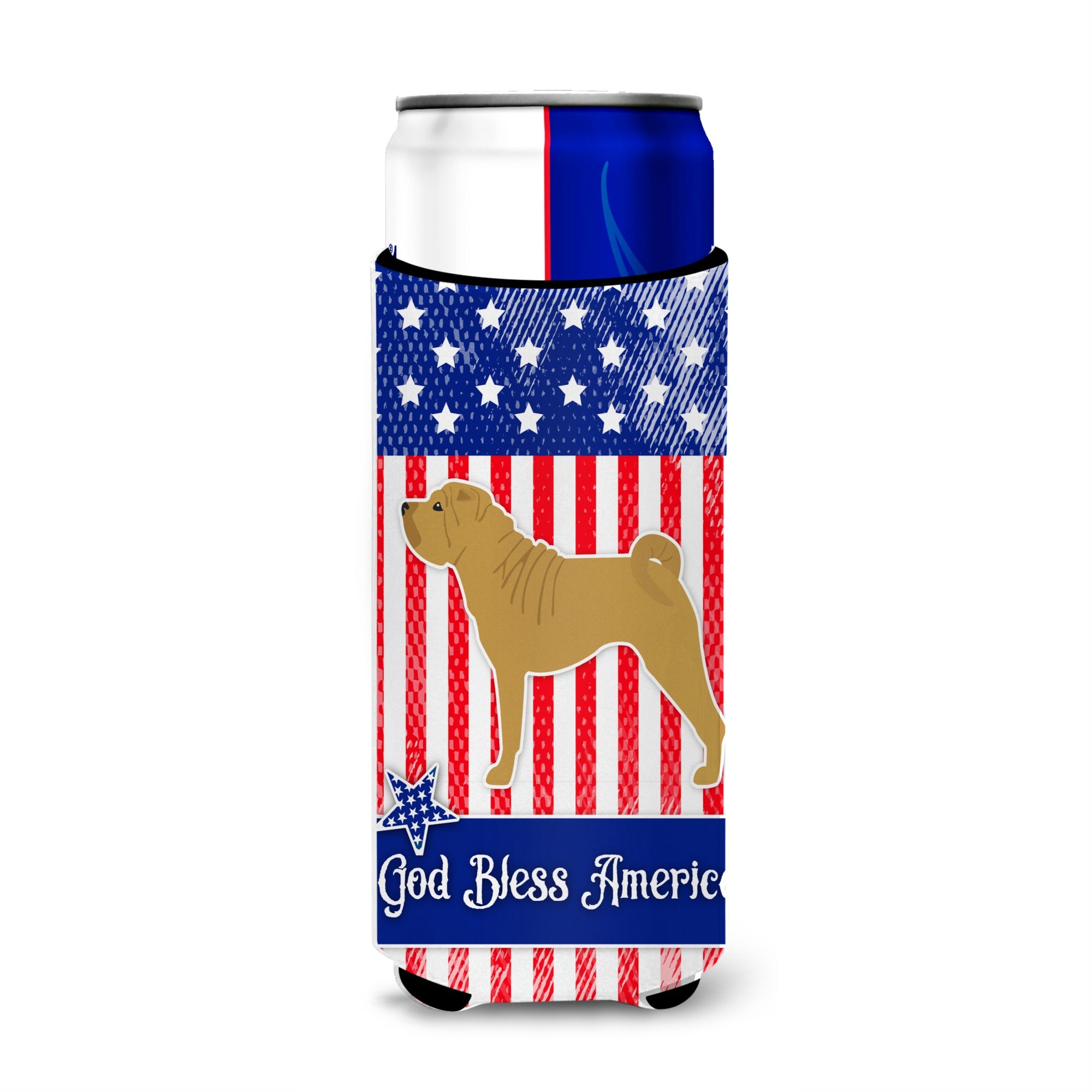 Caroline'S Treasures Usa Patriotic Shar Pei Michelob Ultra Hugger For Slim Cans, Slim Can, Multicolor