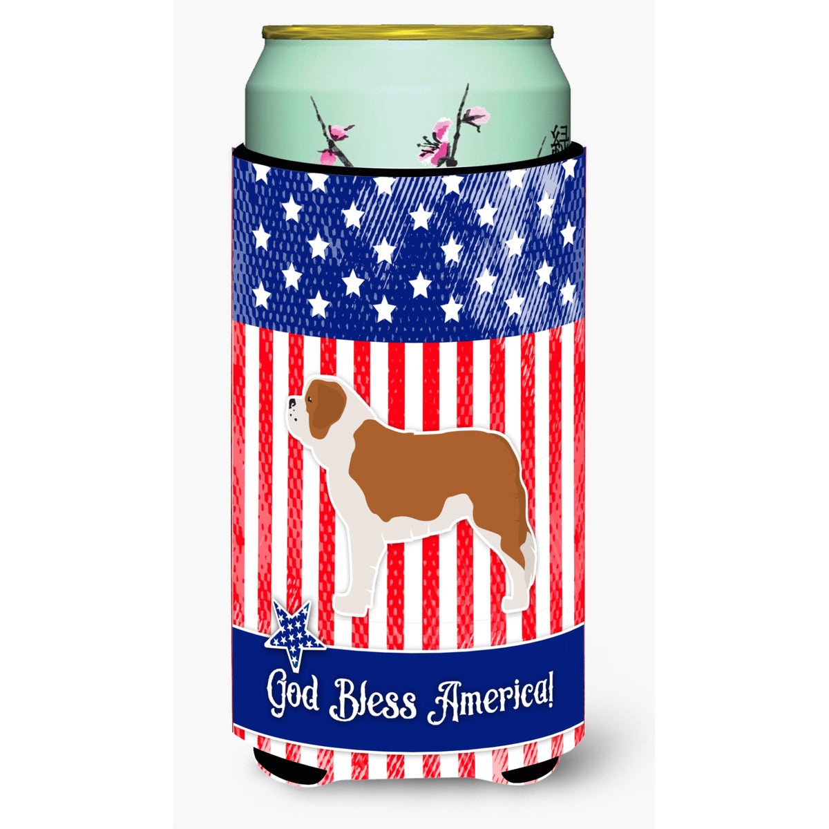 Caroline'S Treasures Usa Patriotic Saint Bernard Tall Boy Beverage Insulator Hugger, Multicolor