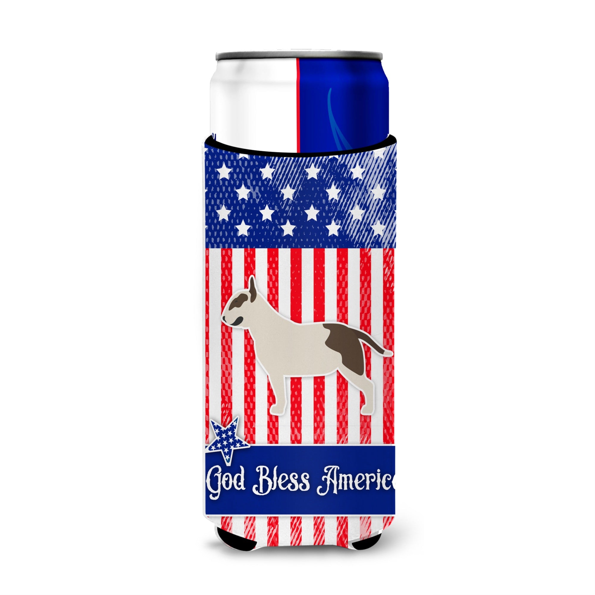 Caroline'S Treasures Usa Patriotic Bull Terrier Michelob Ultra Hugger For Slim Cans, Slim Can, Multicolor