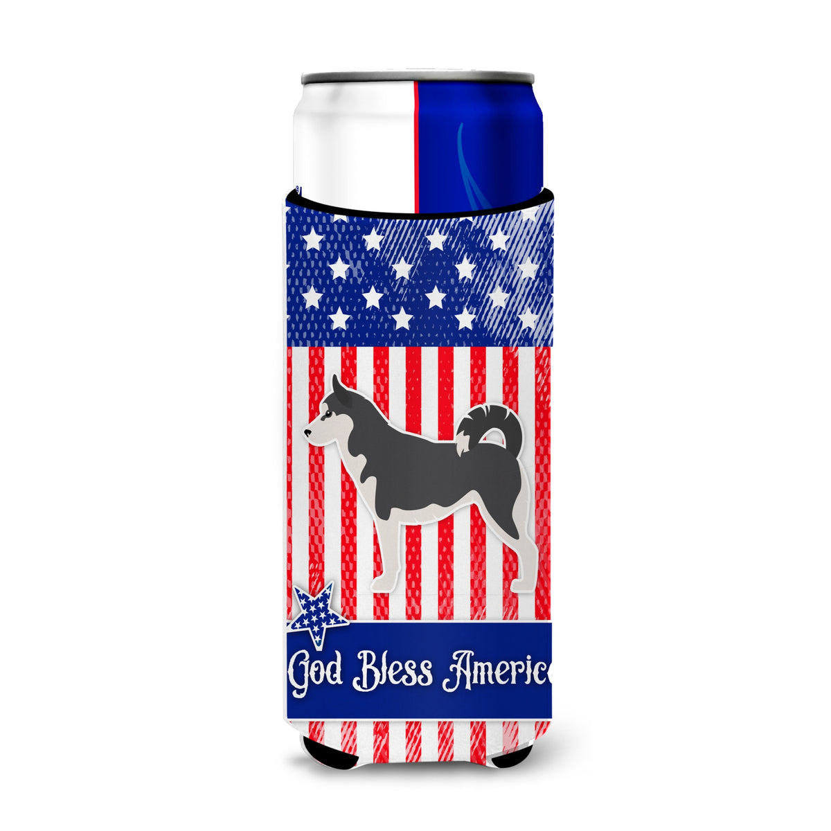 Caroline'S Treasures Usa Patriotic Siberian Husky Michelob Ultra Hugger For Slim Cans, Slim Can, Multicolor