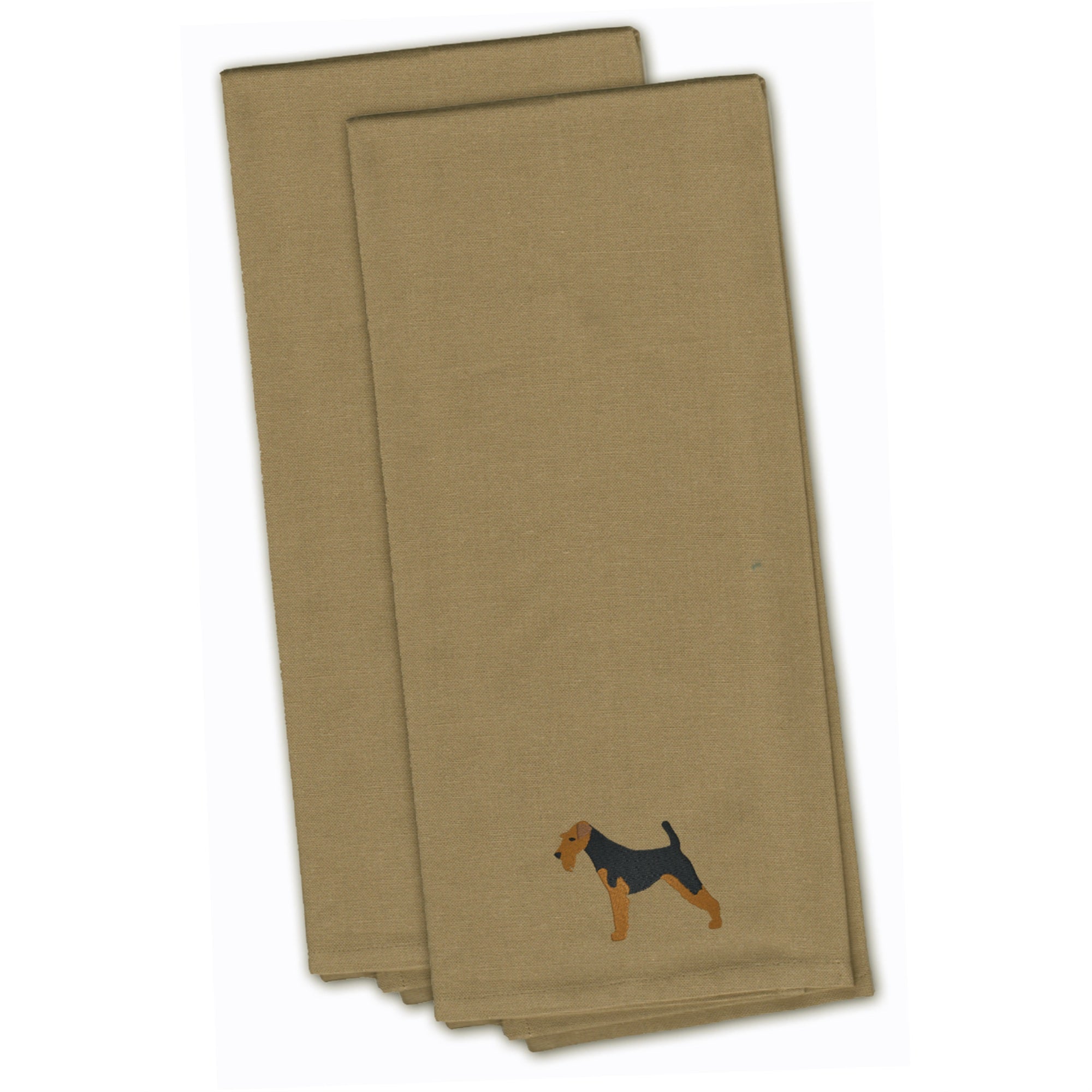 Caroline'S Treasures Bb3385Tntwe Welsh Terrier Tan Embroidered Kitchen Towel (Set Of 2), 28 X 19, Multicolor