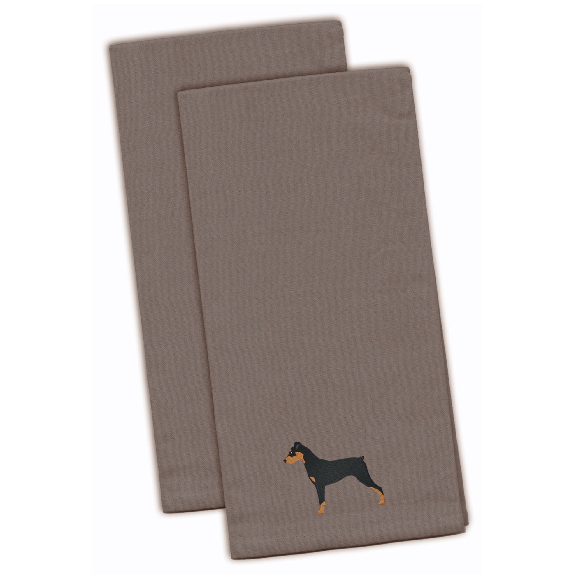 Caroline'S Treasures Bb3413Gytwe German Pinscher Gray Embroidered Kitchen Towel (Set Of 2), 28 X 19, Multicolor