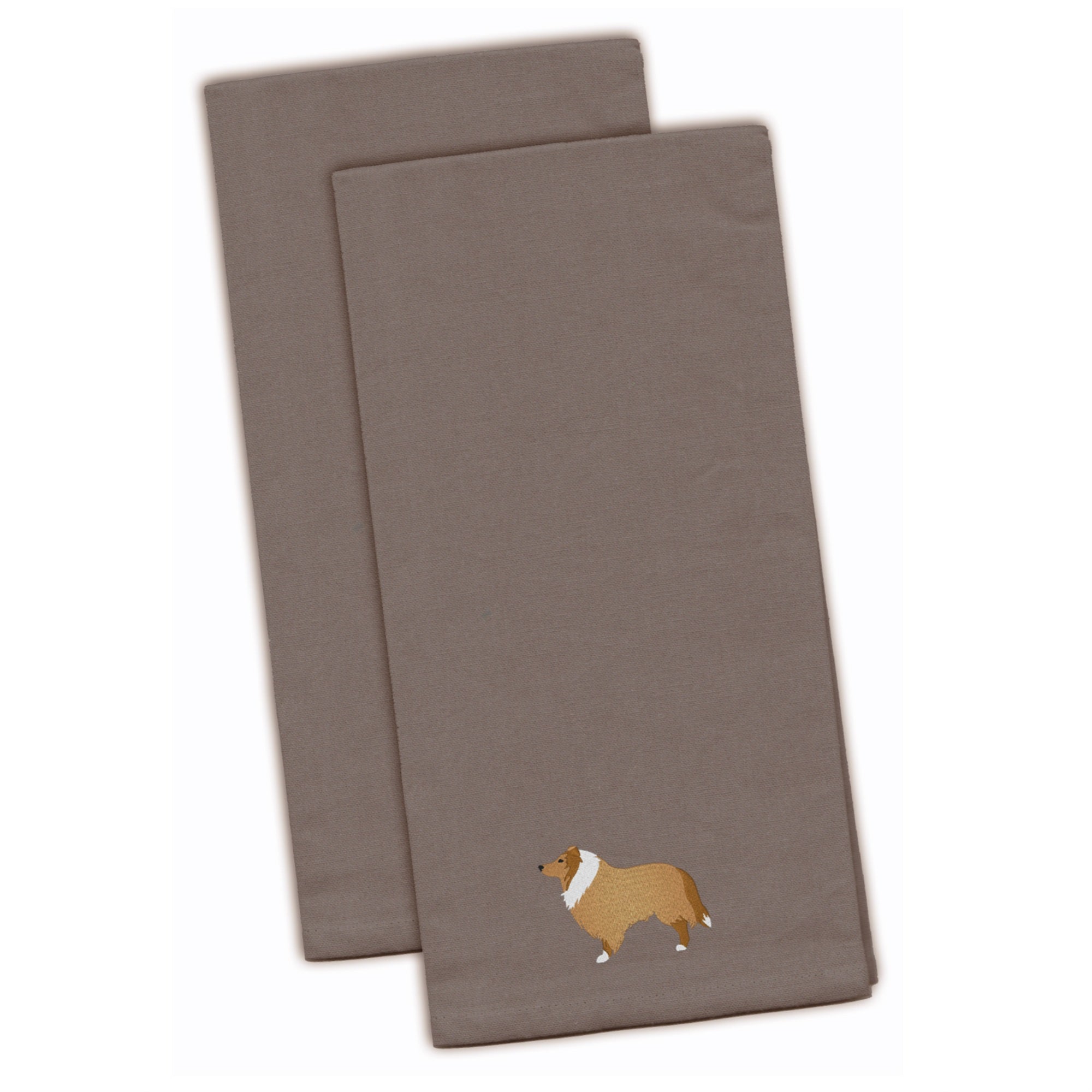 Caroline'S Treasures Bb3416Gytwe Collie Gray Embroidered Kitchen Towel (Set Of 2), 28 X 19, Multicolor
