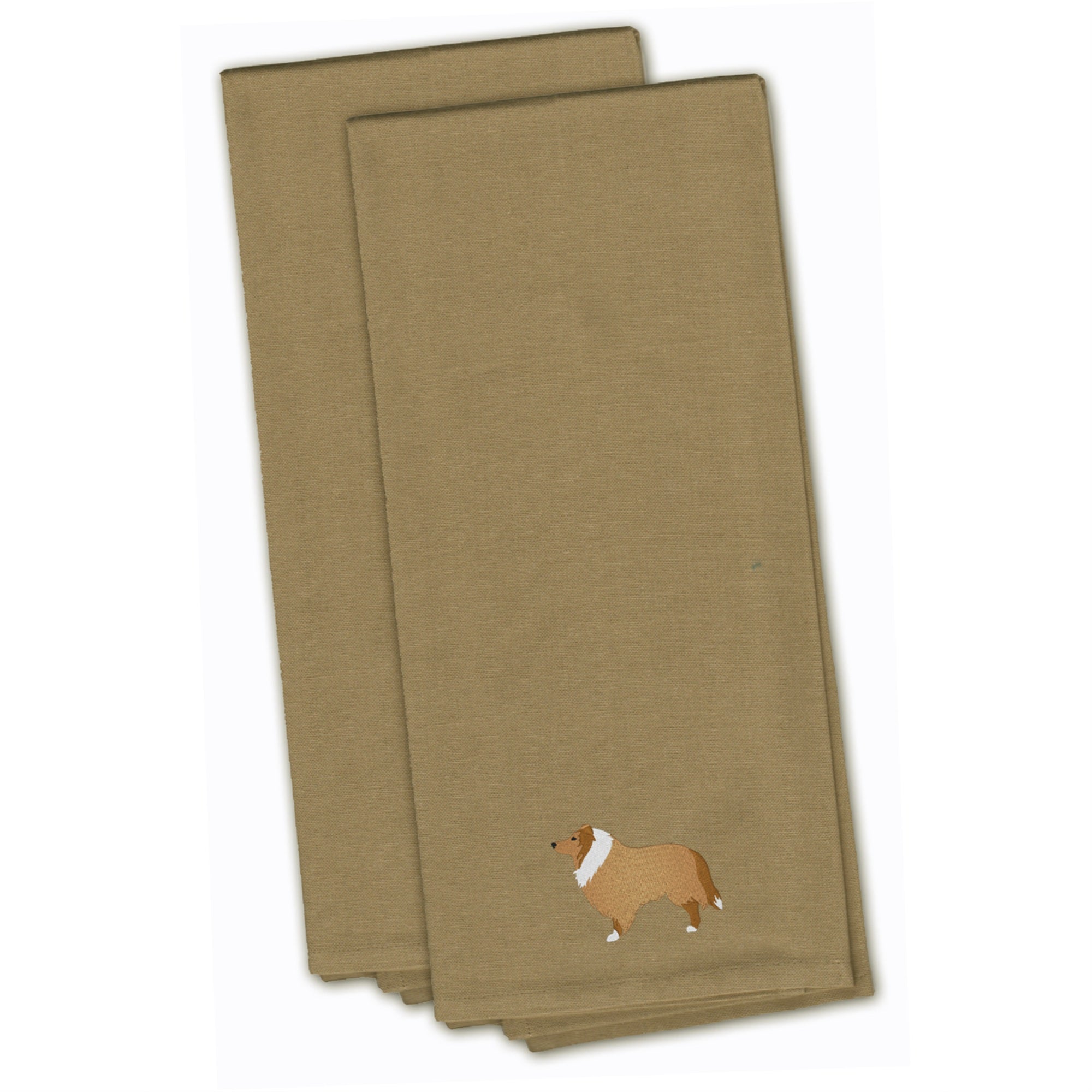 Caroline'S Treasures Bb3416Tntwe Collie Tan Embroidered Kitchen Towel (Set Of 2), 28 X 19, Multicolor