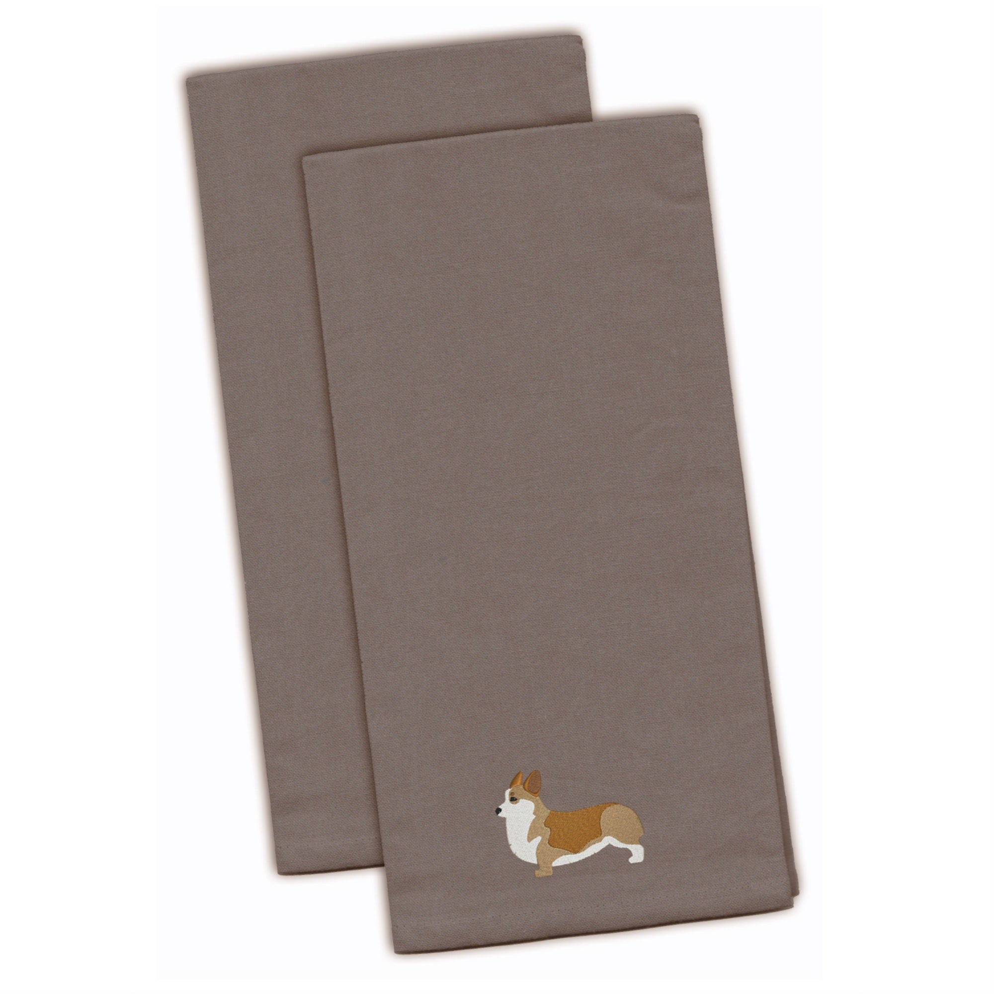 Caroline'S Treasures Bb3420Gytwe Corgi Gray Embroidered Kitchen Towel (Set Of 2), 28 X 19, Multicolor