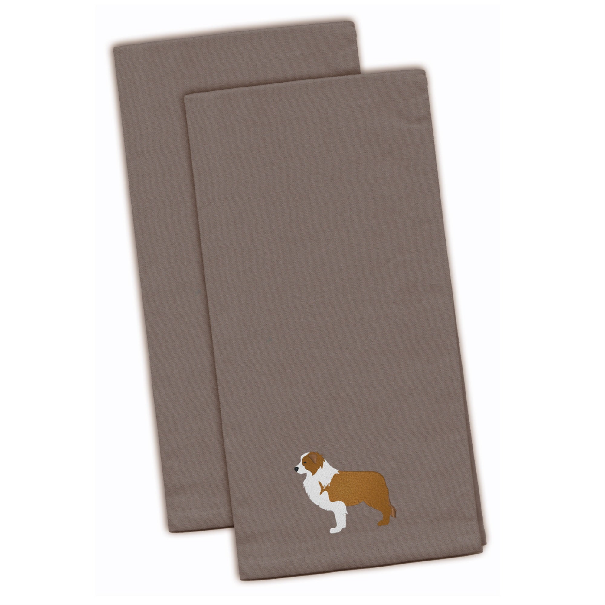 Caroline'S Treasures Bb3422Gytwe Red Border Collie Gray Embroidered Kitchen Towel (Set Of 2), 28 X 19, Multicolor